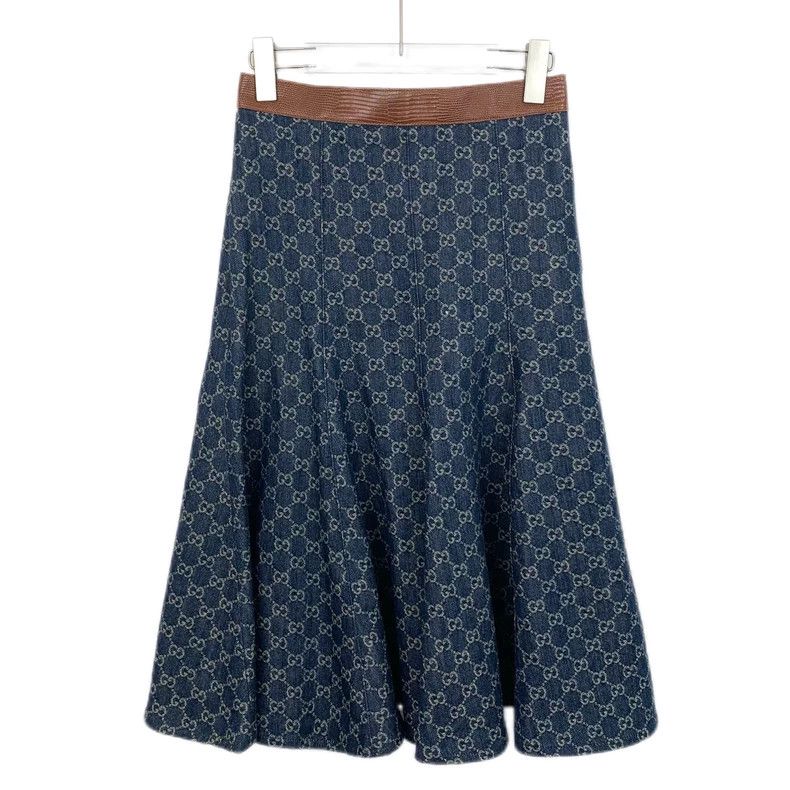 GucciBlue logo jacquard full-print cotton skirt 2503-Nextar