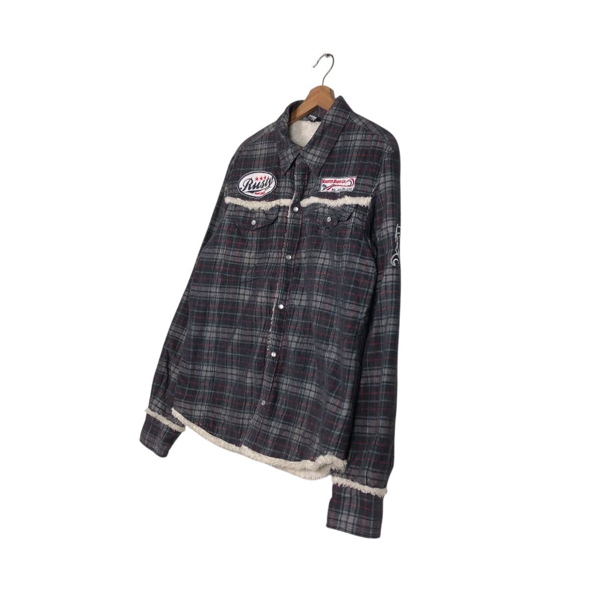 Japanese Brand 📌Rusty Surf Co. Flannel Shirt Jacket Sherpa Blanket Tartan Size US L / EU 52-54 / 3 - 3 Thumbnail