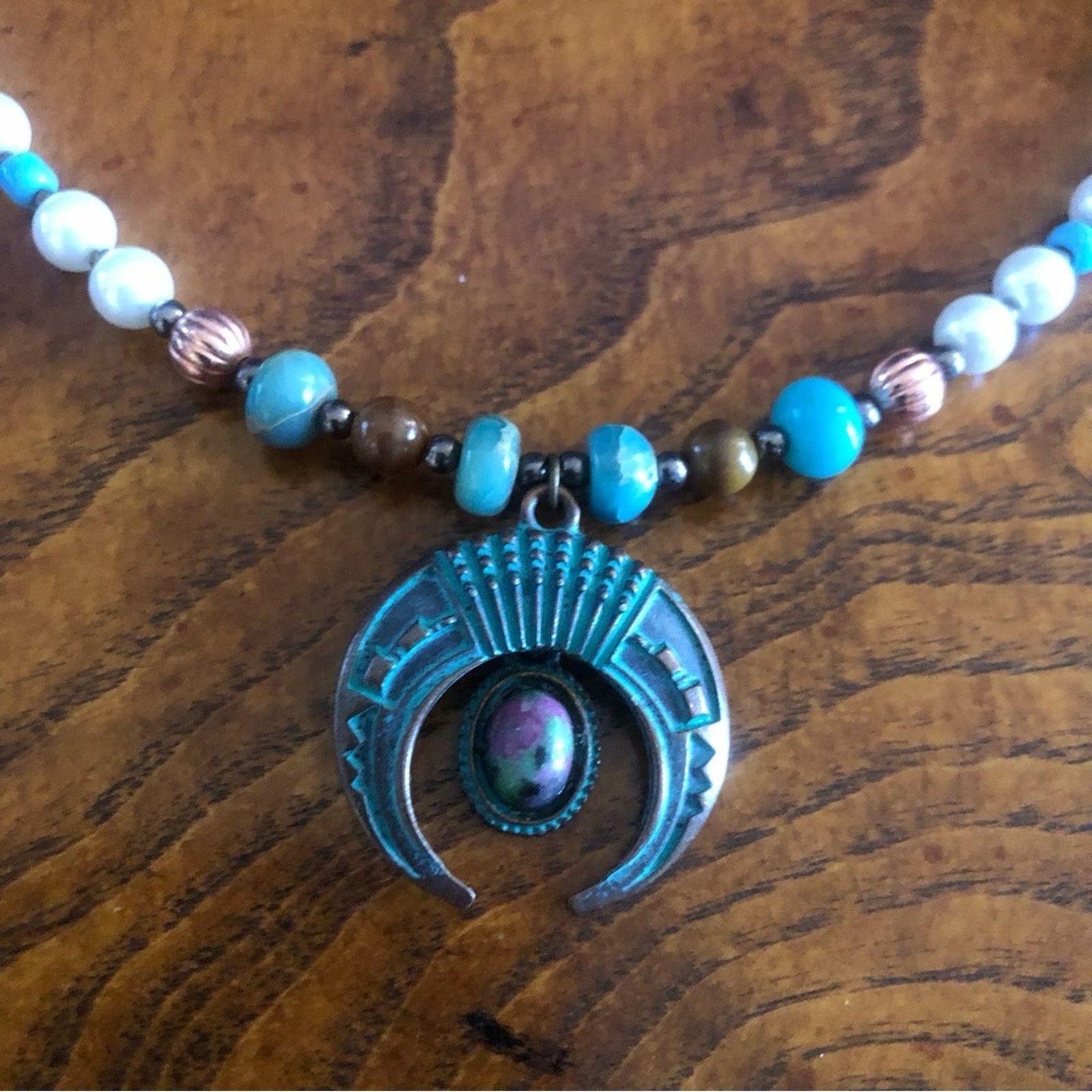 Handmade Handcrafted repurpose ancient look stone Pearl necklace Size ONE SIZE - 9 Thumbnail