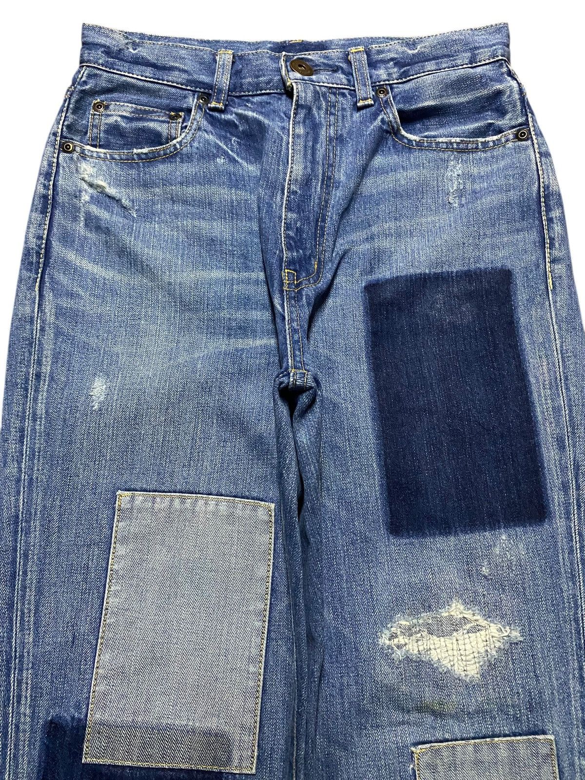 POST ARCHIVE FACTION (PAF) Vintage Moussy Blue Patches Distresse Straight Fit Jean Size 27" / US 4 / IT 40 - 3 Thumbnail