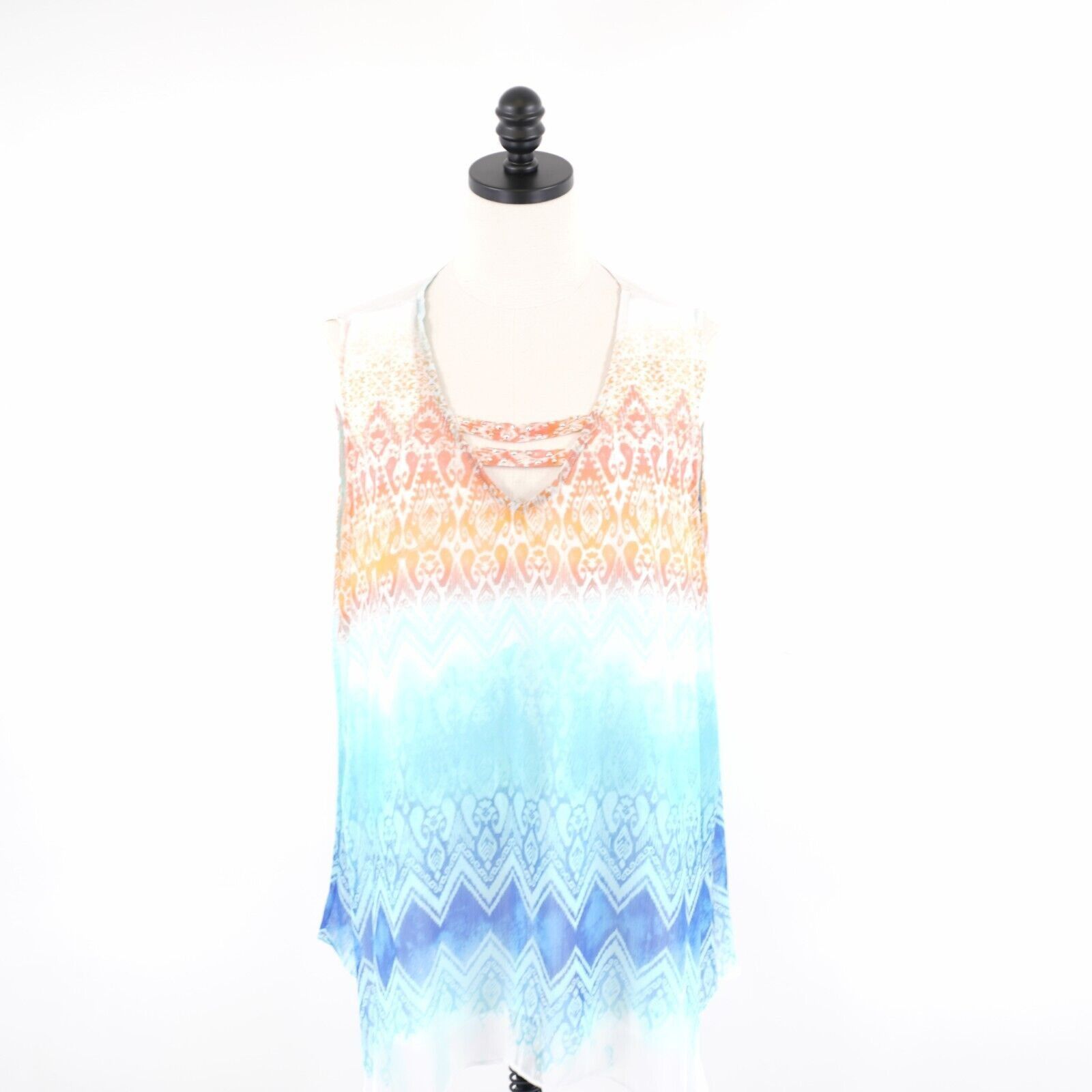 Designer Hearts Of Palm Orange Blue Floral V-Neck Tunic Sleeveless Si Size XXL / US 16-18 / IT 52-54 - 1 Thumbnail