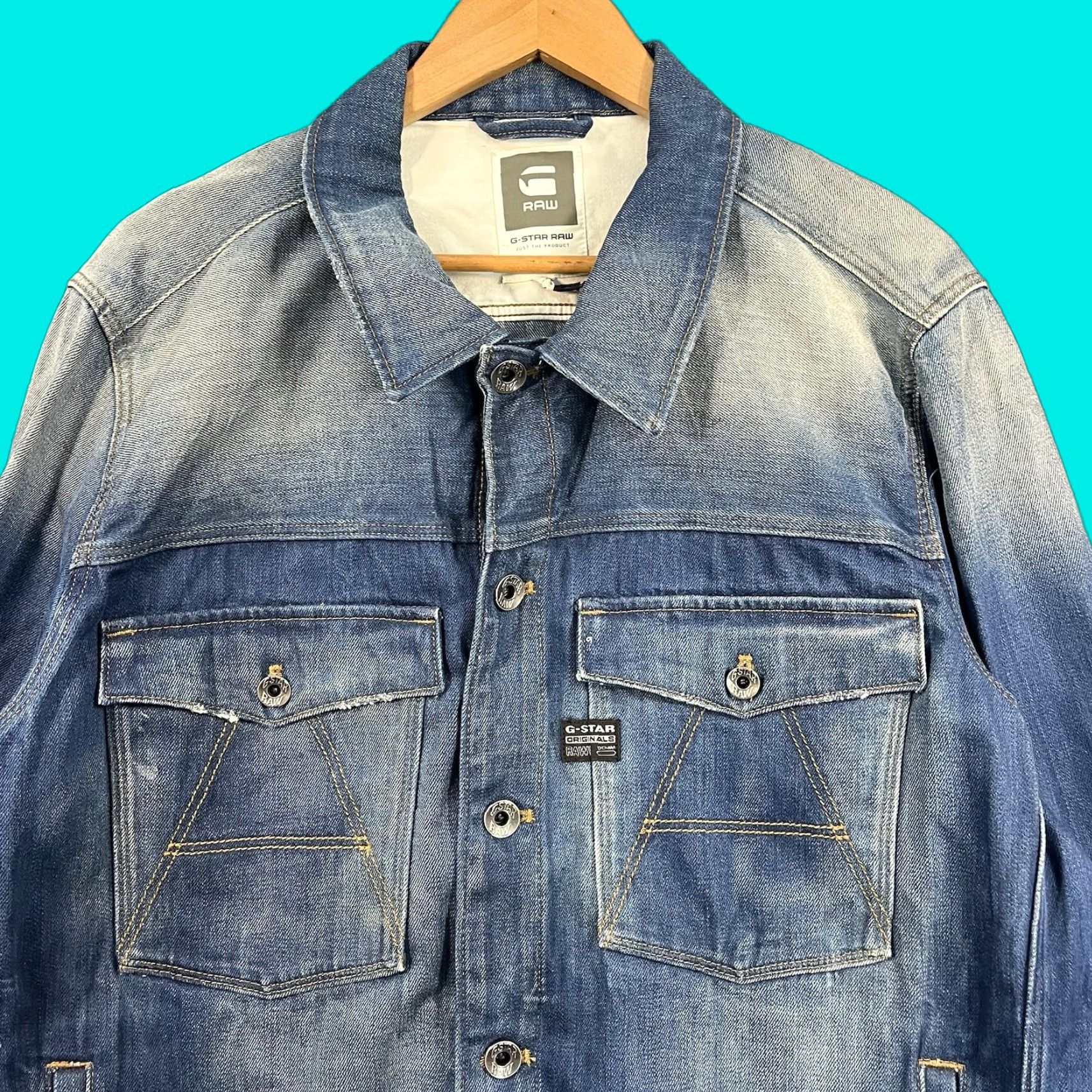 G-Star G-Star Raw Mens 3XL Jacket Blue Denim Jean Biker Faded RARE Size US 39 - 1 Thumbnail