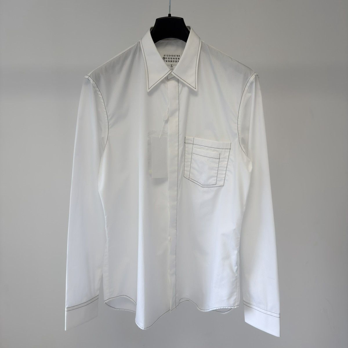 Maison Margiela S/S 18 White Cotton Contrast Stitch Shirt Size US L / EU 52-54 / 3 - 15 Thumbnail