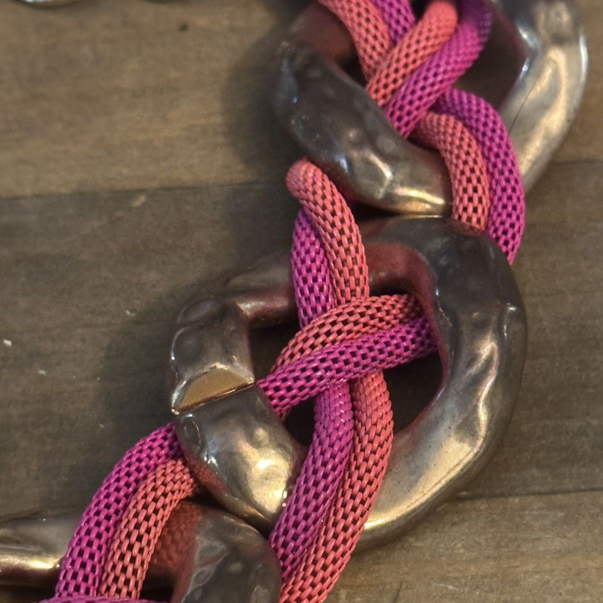 Other Chunky link woven pink and orange mesh chain collar necklace Size ONE SIZE - 3 Thumbnail