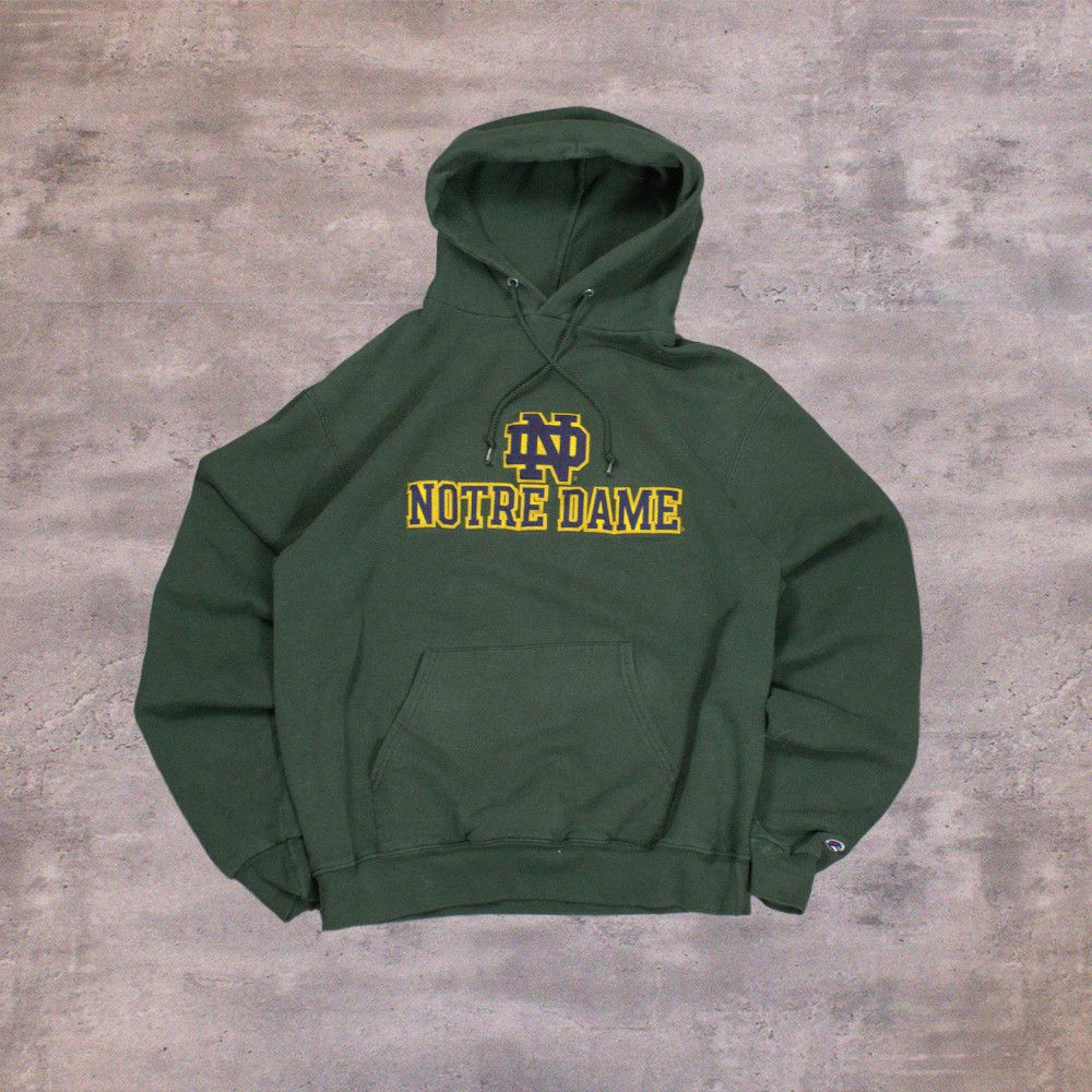 Y2K 00's Champion Notre Dame Faded Forest Green Hoodie