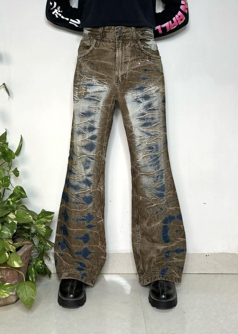 image of 14Th Addiction x If Six Was Nine Vintage Flare Mud Wash Japanese Denim Jeans in Brown (Size 31)