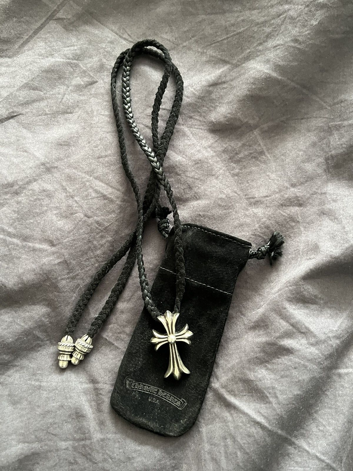 Chrome Hearts Chrome Hearts Cross Pendant on Leather Braid bolo | Grailed