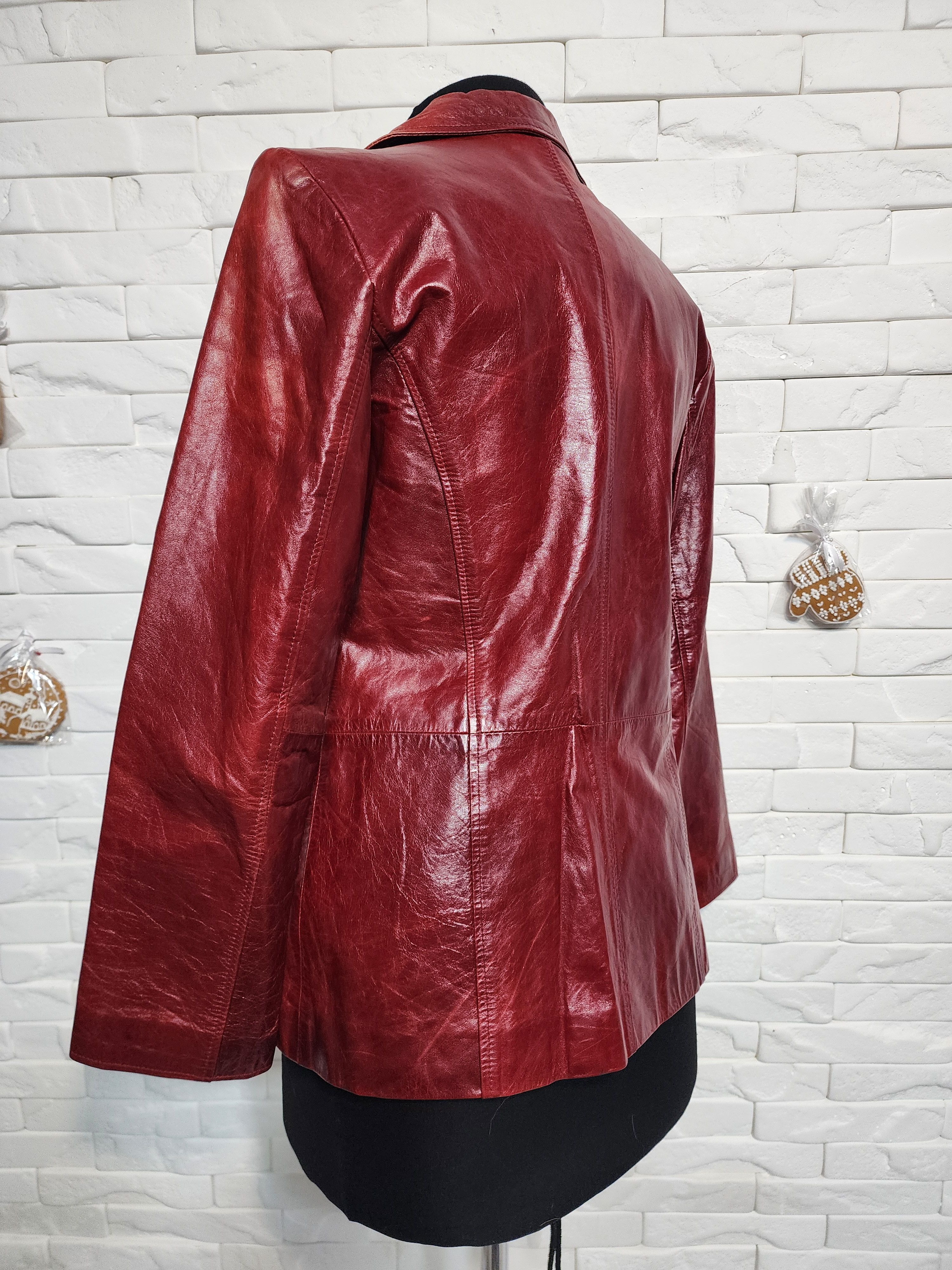 Genuine Leather Red Leather Jacket: Women's Button-Up Genuine Leather Coat Size L / US 10 / IT 46 - 6 Thumbnail
