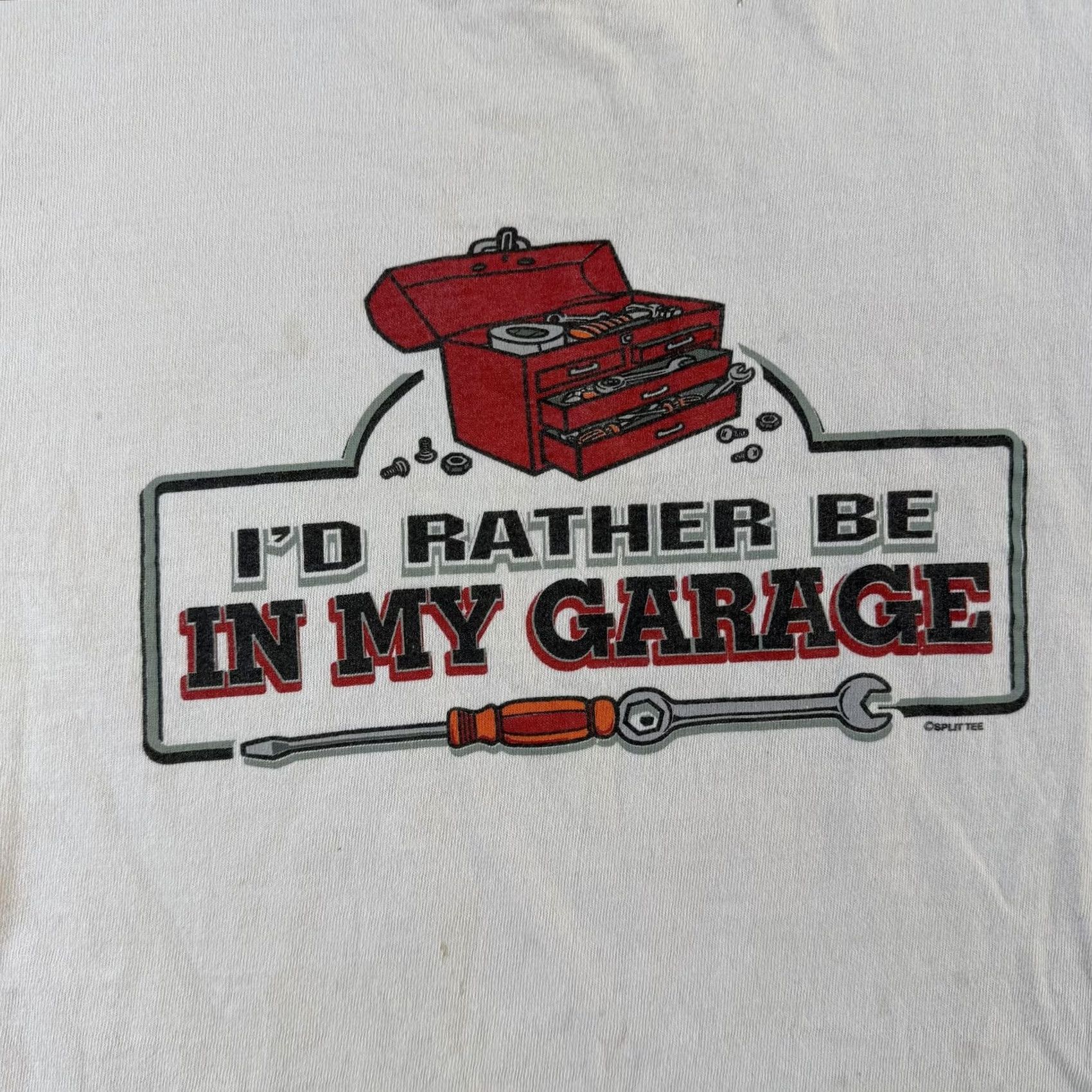 Delta VINTAGE I'd Rather Be In My Garage Tee Mens Large White Delta Pro Weight Shirt Size US L / EU 52-54 / 3 - 2 Thumbnail