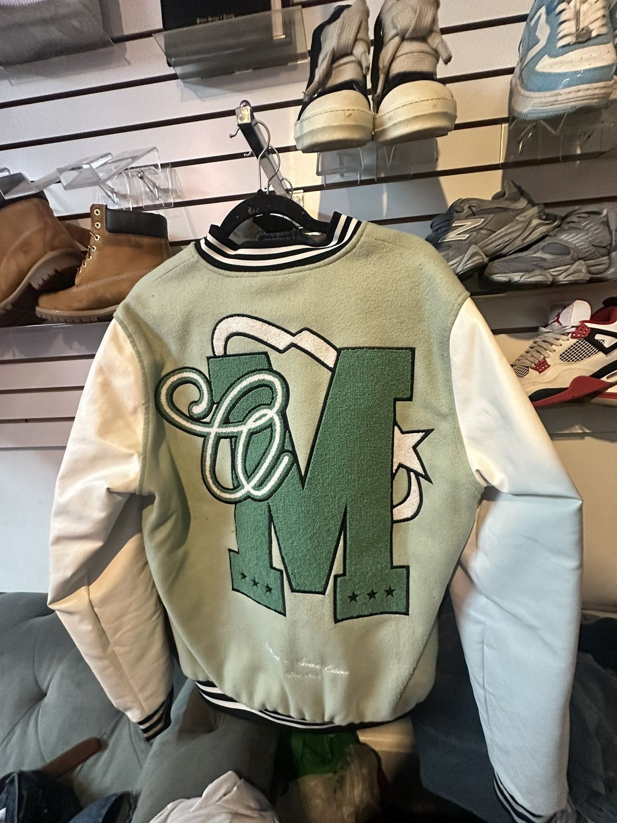 ジャケット・アウター keboz DAC STUDS LEATHER VARSITY JACKET Boohoo Green Varsity Jacket | Grailed