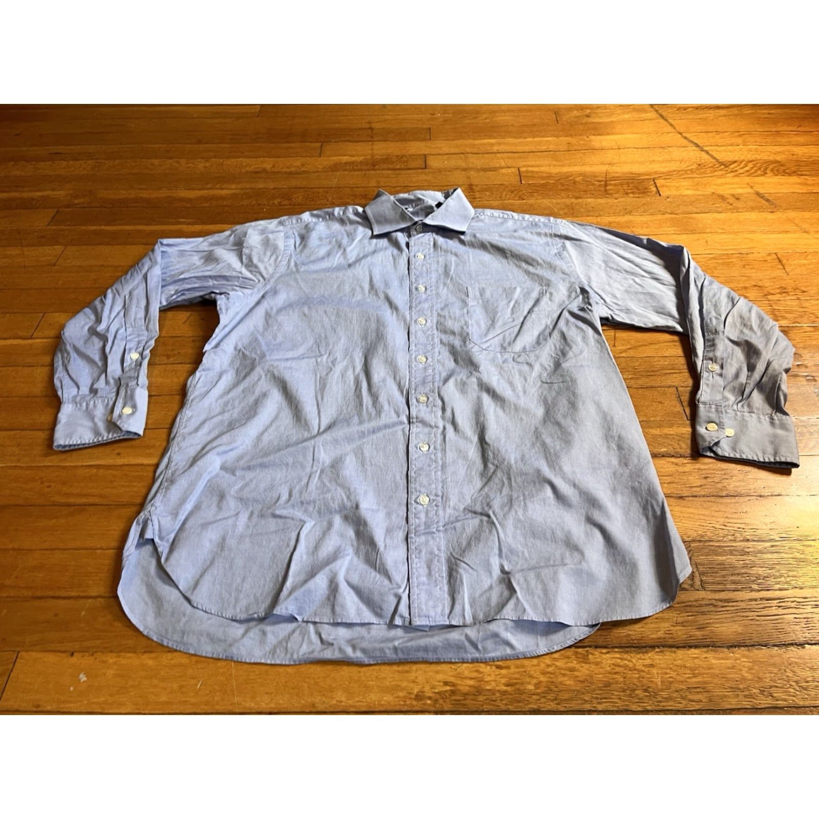 Paul Stuart Paul Stuart Dress Shirt Men’s 17 31 Blue Knit Cotton Long Sleeve Button Collared, Regular Fit, 46 Chest, 29 in, Solid, Classic Designer, Business Mens Size 46R - 2 Thumbnail