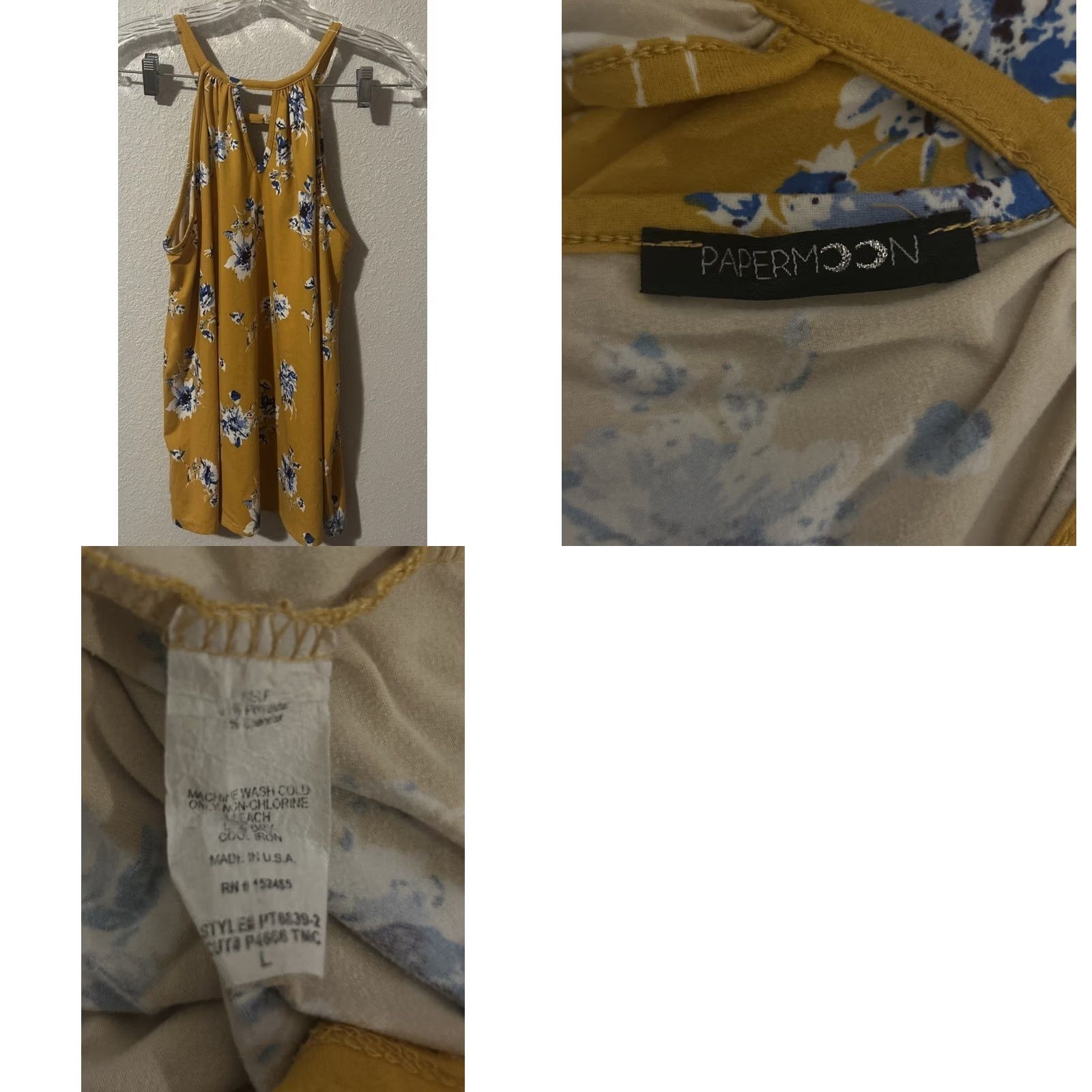Vintage Maurices Blouse Shirt Womens V-Neck Sleeveless Floral Yellow Med Sheer Knit Polyester Size M / US 6-8 / IT 42-44 - 8 Thumbnail