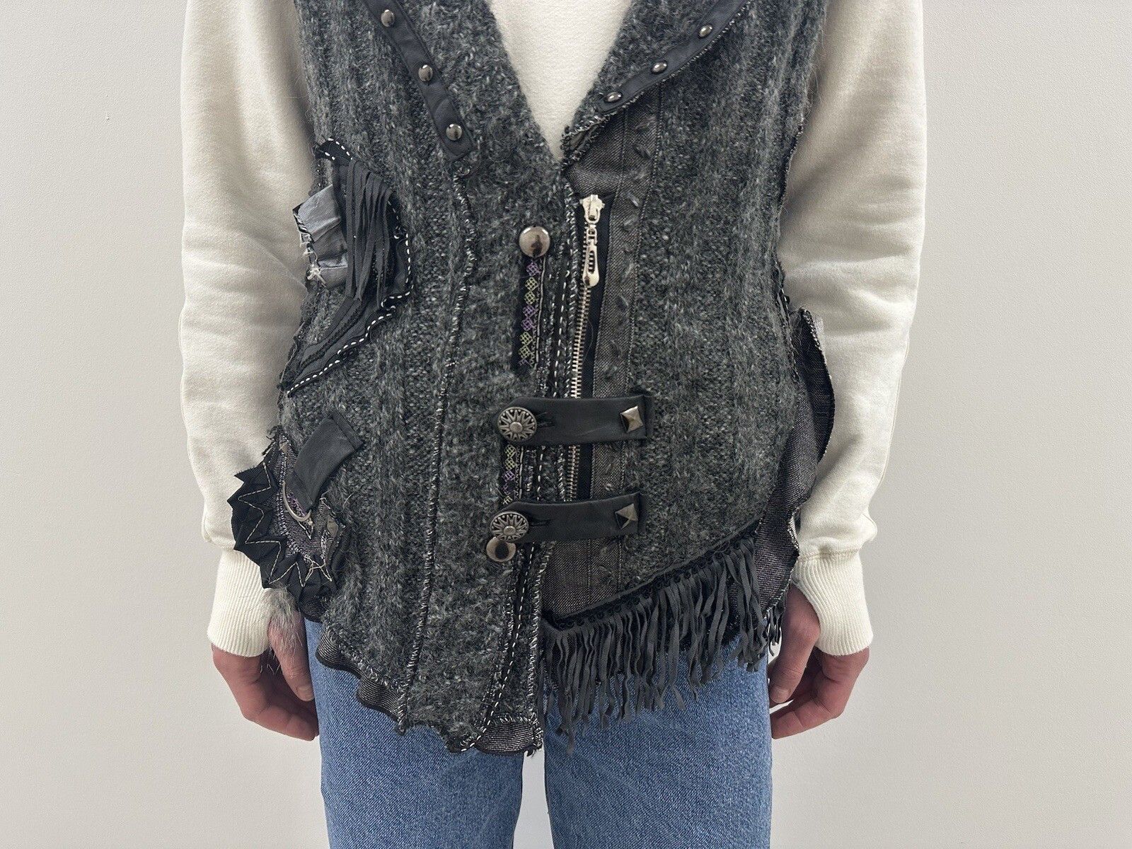 Vintage Juju Christine Knit y2k Vest Gilet Faux Fur Wool Steampunk Size L / US 10 / IT 46 - 4 Thumbnail