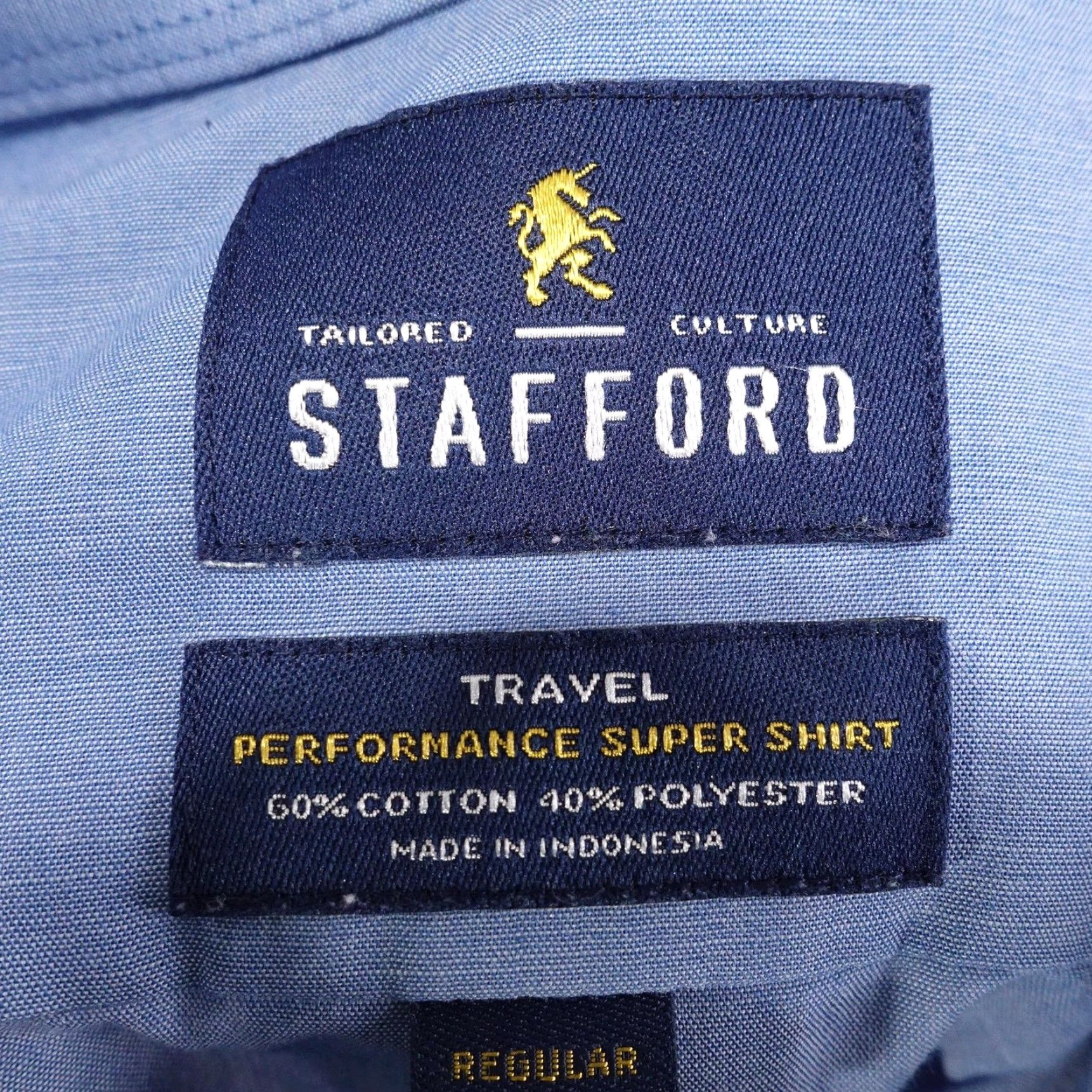 Stafford Stafford Dress Shirt Mens 16 34/35 Blue Regular Fit Travel Performance Super Shirt Top Cuff Barrel Pocket Size 42R - 6 Thumbnail
