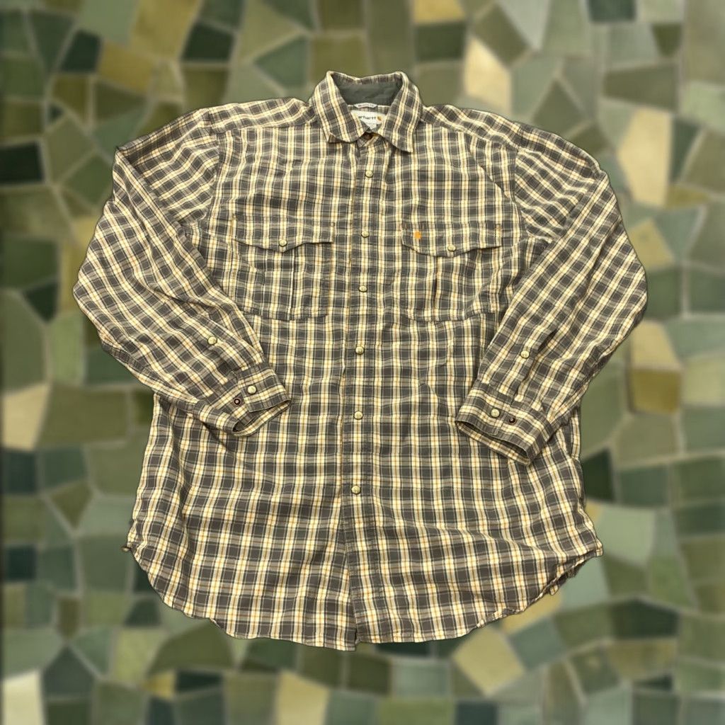 Carhartt VINTAGE Carhartt Pearl Snap Shirt Mens M Gray Beige Plaid Button-Up Long Sleeve Size US M / EU 48-50 / 2 - 1 Thumbnail
