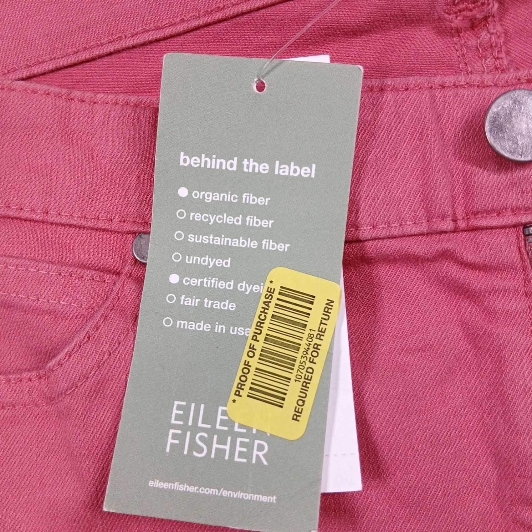 Eileen Fisher Eileen Fisher Jeans Petite 14P Salmon Pink Organic Cotton Stretch Slim NWT Size 36" / US 14 / IT 50 - 6 Thumbnail