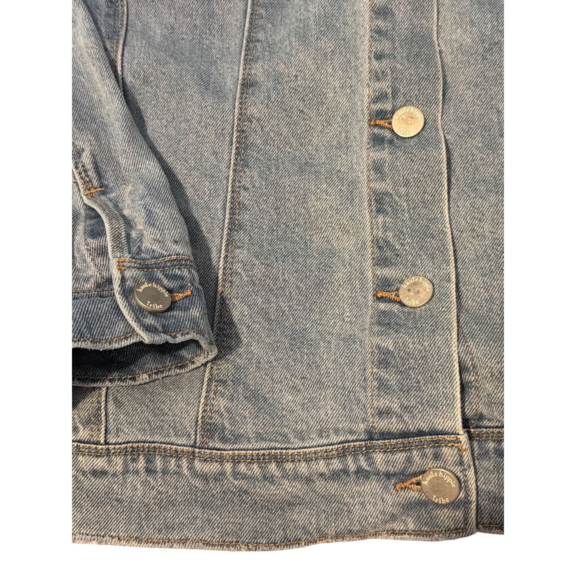 Haute Hippie Haute Hippie Tribe Distressed Light Wash Denim Jean Jacket S Size 3XL / US 20-22 - 2 Thumbnail