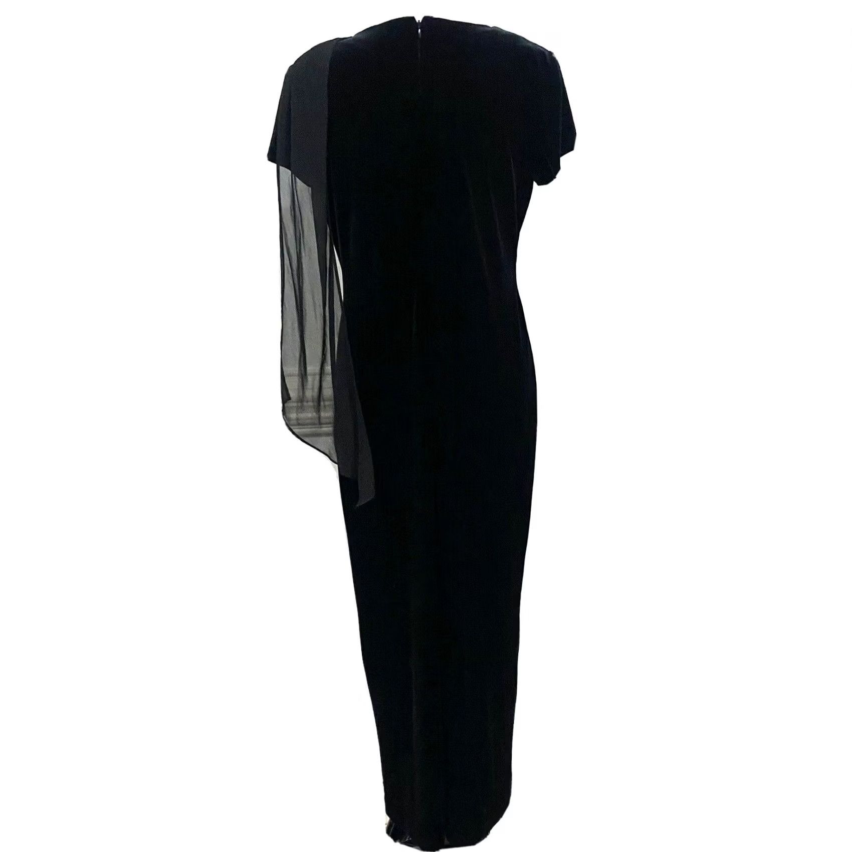 Velvet VINTAGE Social Circles Dress Black Velvet Long Maxi Short Sleeve Chiffon Sz 10 Women Size 32" / US 10 / IT 46 - 7 Thumbnail