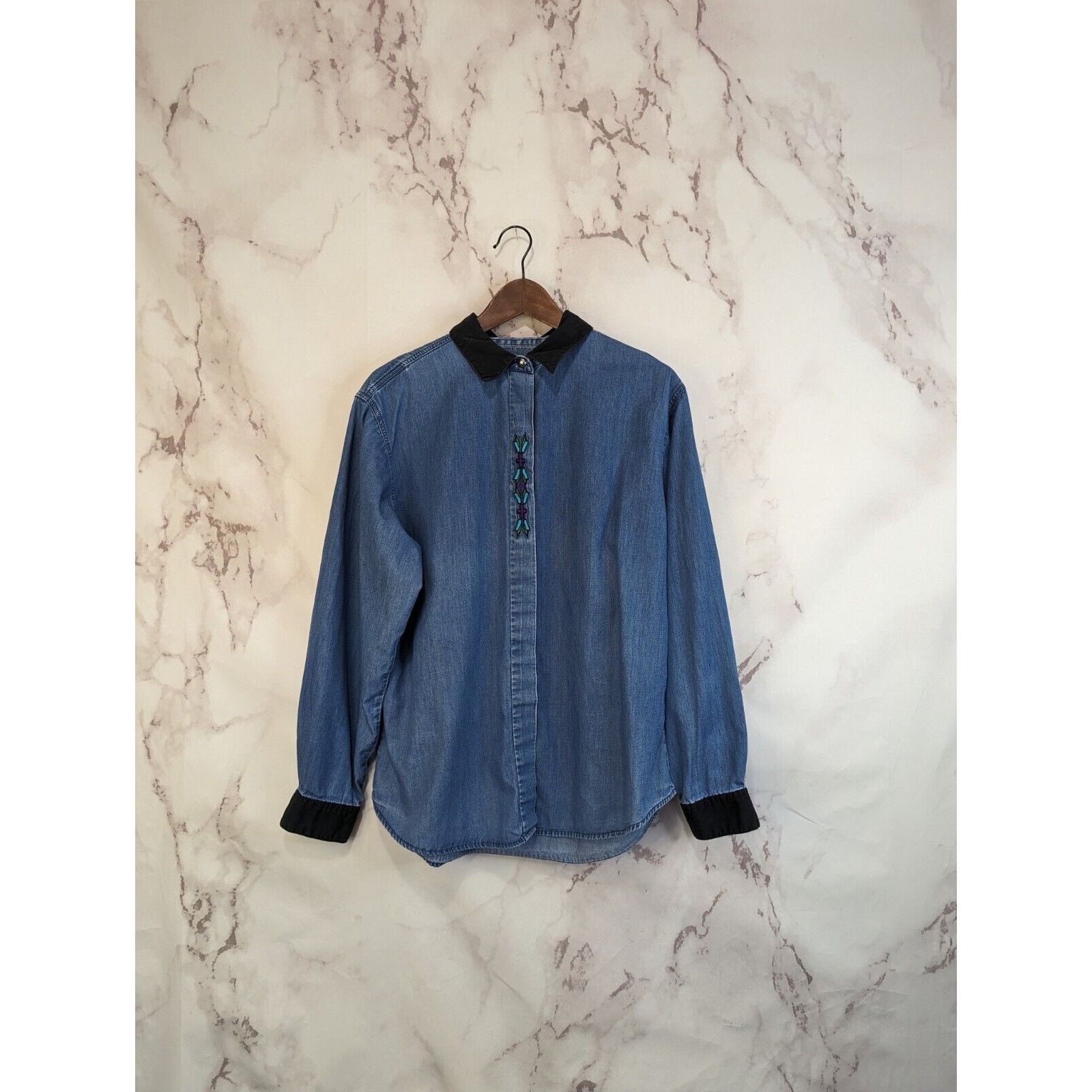 Wrangler Vintage Wrangler Shirt Women XL 90s Embroidered Chambray Size XL / US 12-14 / IT 48-50 - 14 Thumbnail