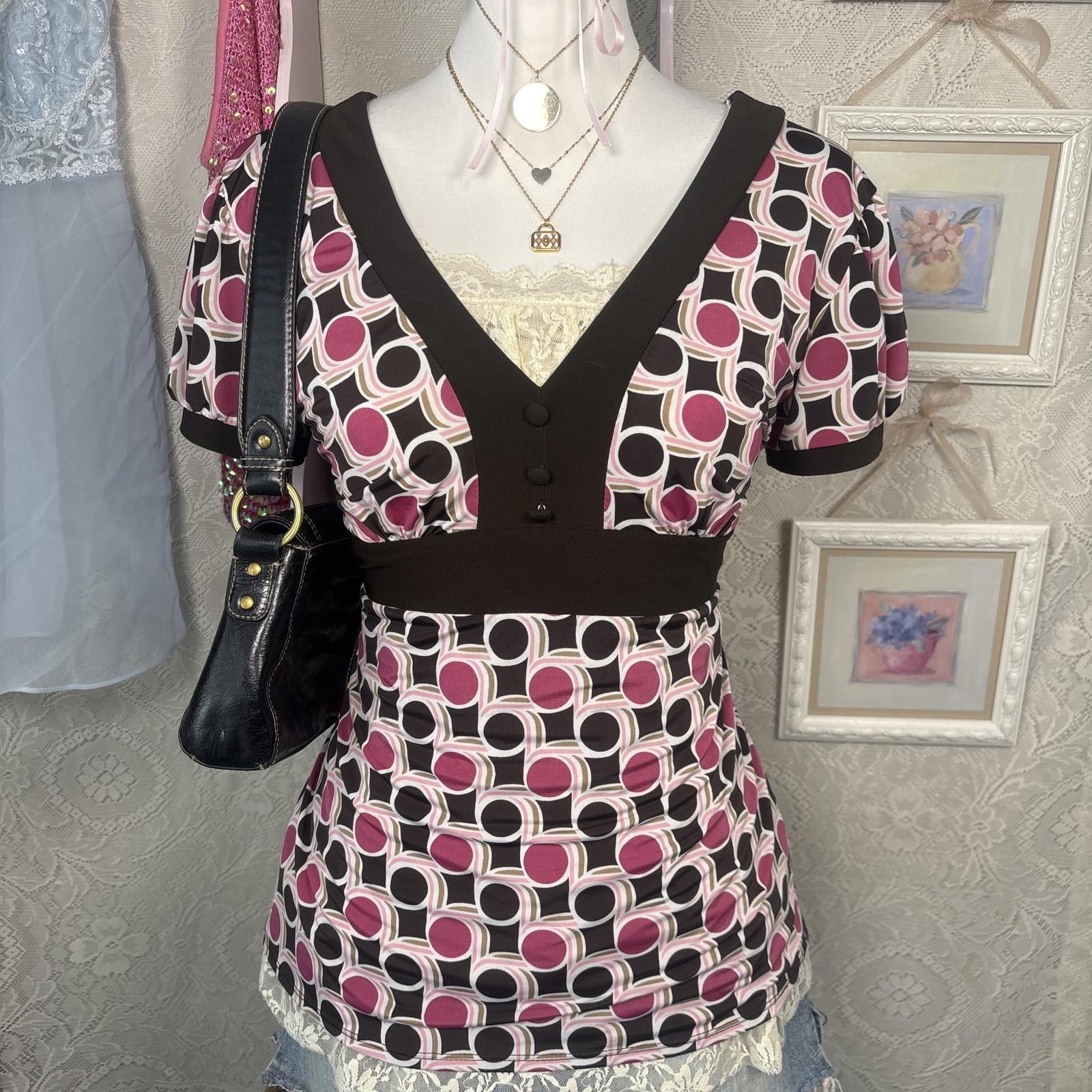 Other y2k office siren pink and brown blouse Size M / US 6-8 / IT 42-44 - 2 Thumbnail