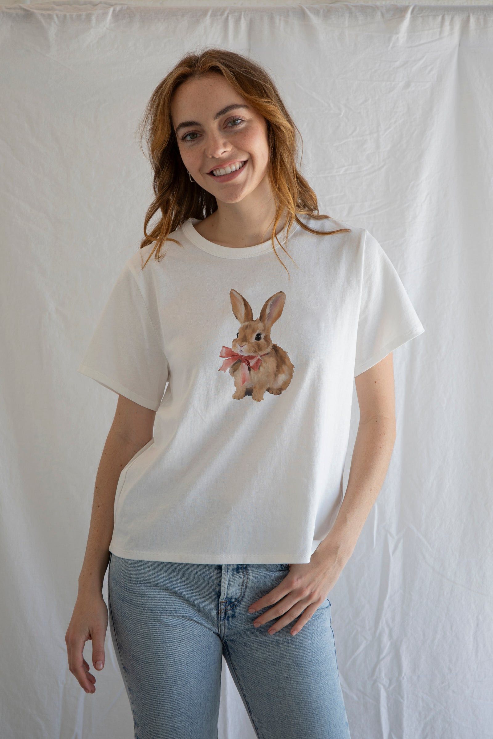 Designer × Vintage Bunny Tee | Cute Bunny Graphic T-Shirt for Women & Teens Size M / US 6-8 / IT 42-44 - 1 Thumbnail