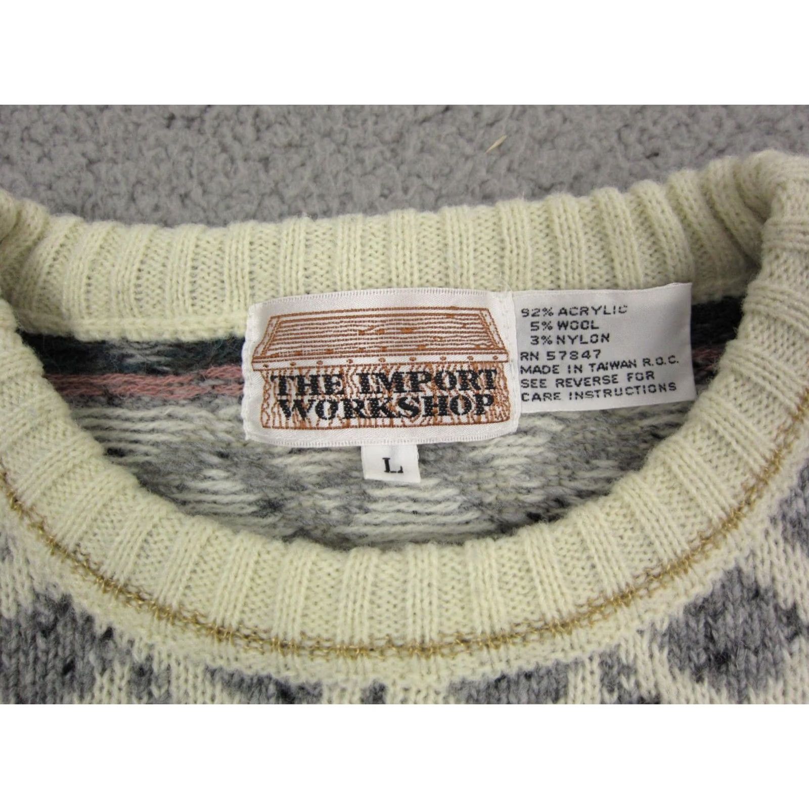 Vintage VINTAGE Workshop Sweater Womens Large Creme Wool Fair Isles Knit Baroque 90s Size L / US 10 / IT 46 - 5 Thumbnail