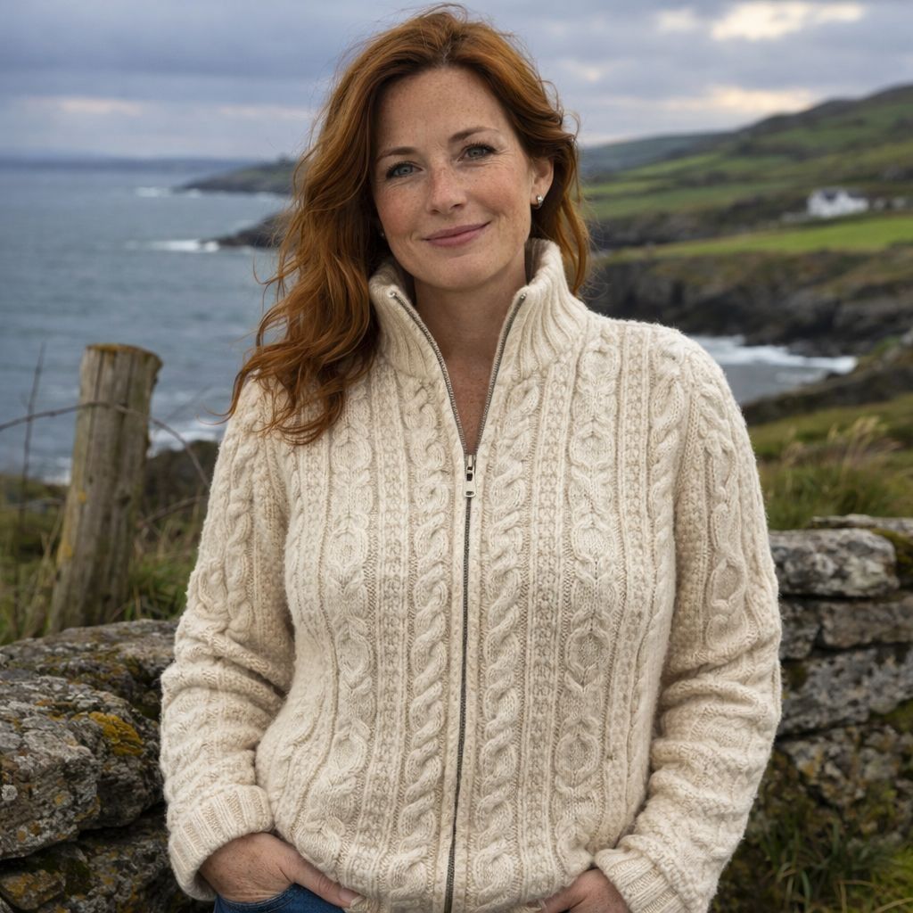 Aran Crafts Aran Crafts Women's Cardigan Sweater Medium Cream Cable Knit Size M / US 6-8 / IT 42-44 - 19 Thumbnail