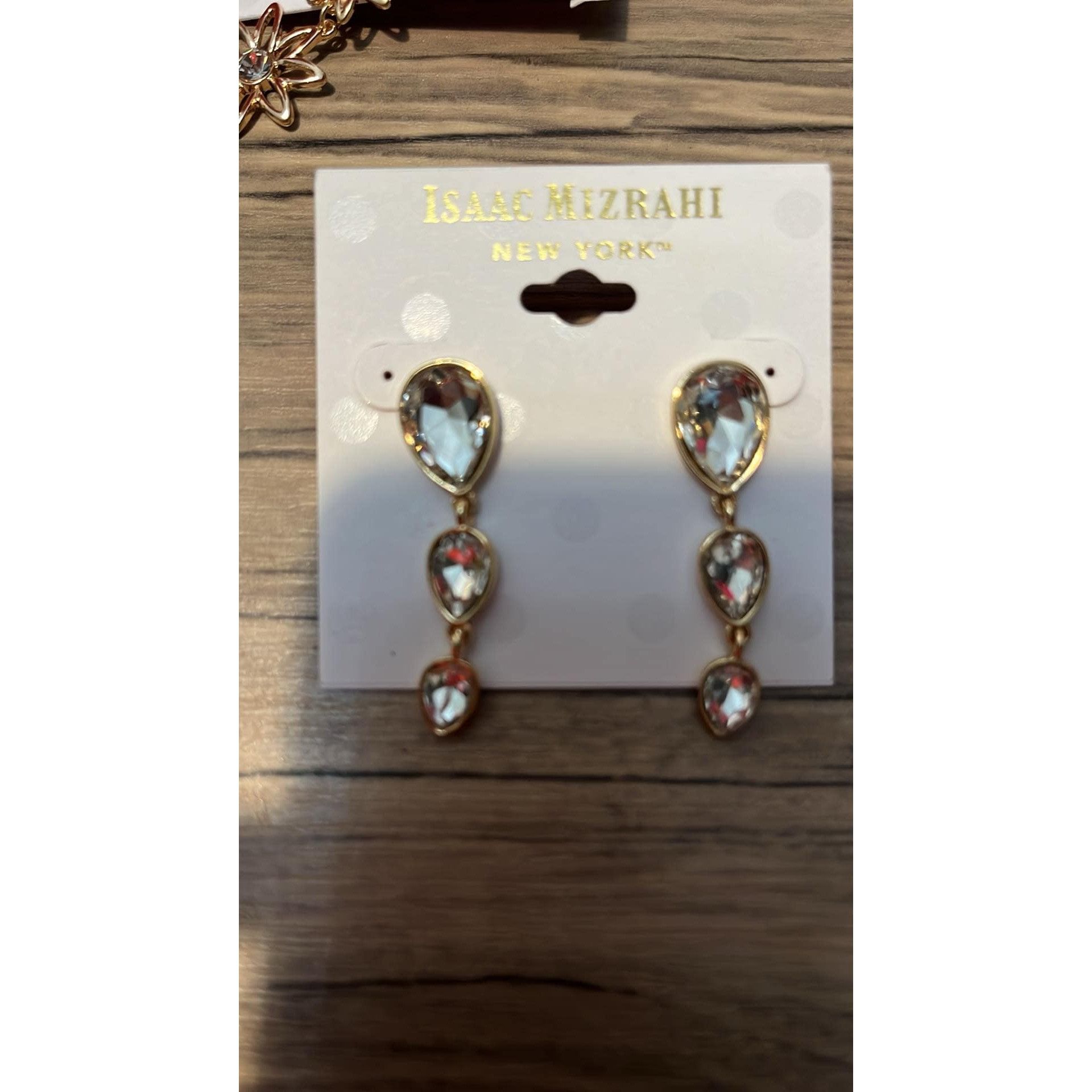 Isaac Mizrahi Issac Mizrahi Gold Long Crystal Rhinestone Dangle Drops Earr Size ONE SIZE - 1 Thumbnail