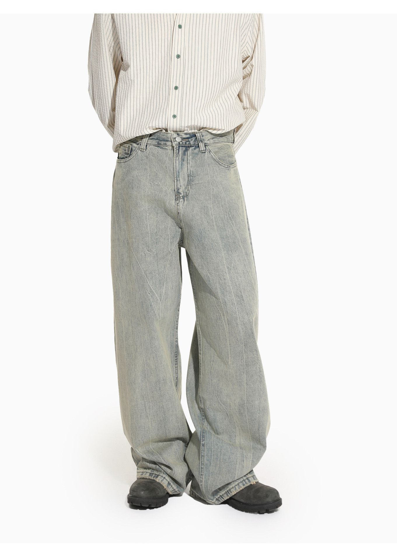 Japanese Brand Men's vintage distressed washed wide-leg Vibe loose jeans Size US 32 / EU 48 - 2 Thumbnail