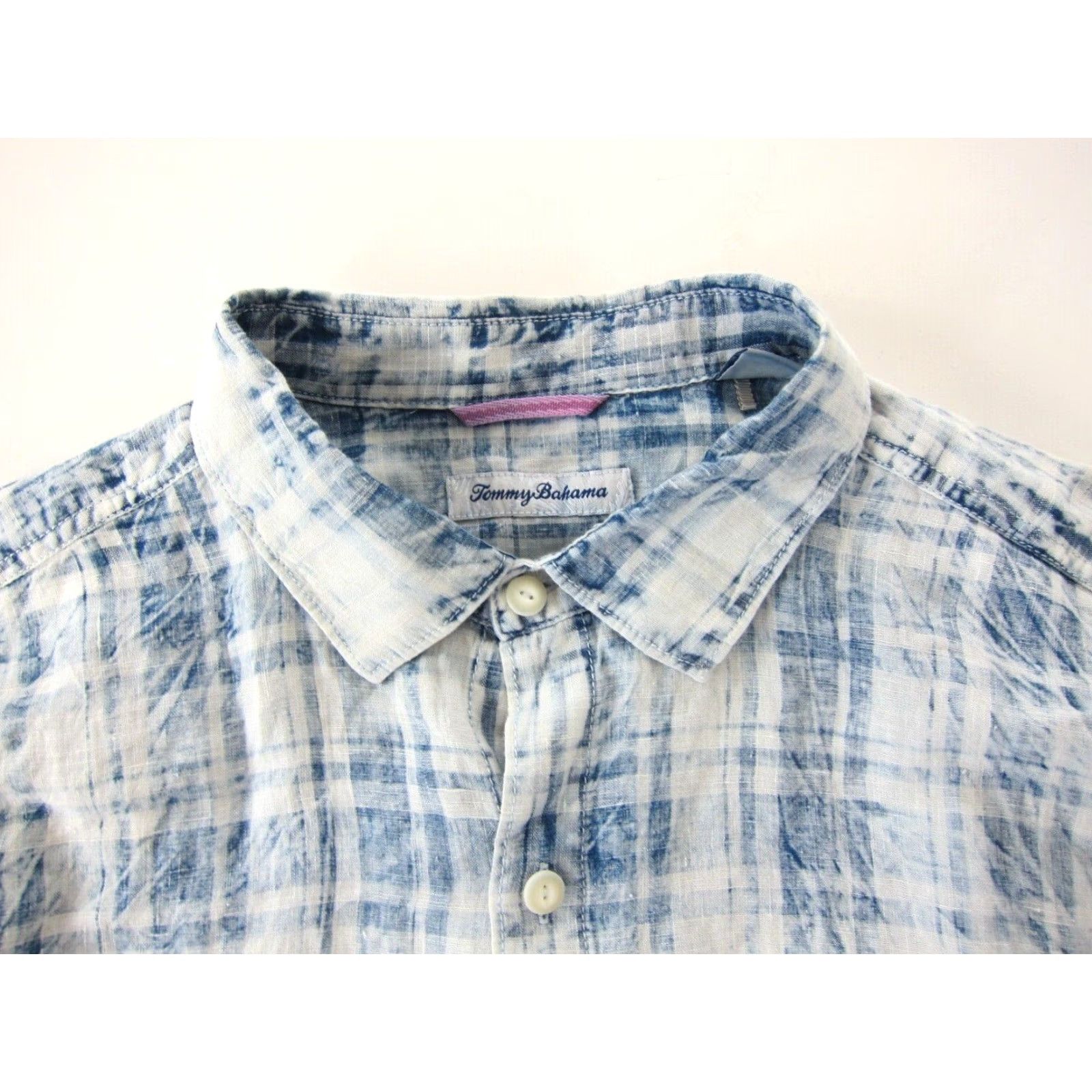Tommy Bahama Tommy Bahama Shirt 100% Linen Blue White Plaid Long Sleeve Button Down XL Mens Shirt Size US XL / EU 56 / 4 - 4 Thumbnail