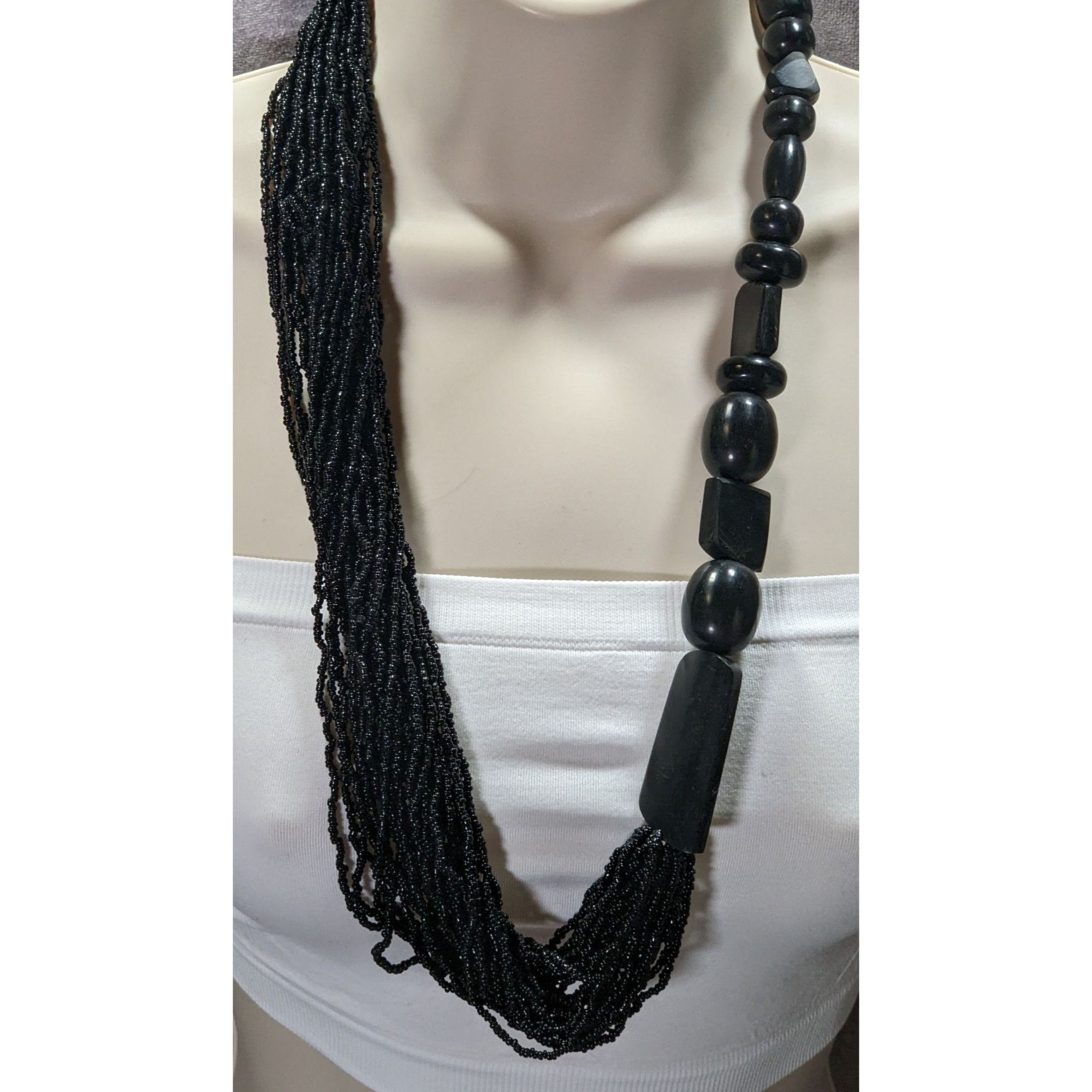 Other Vintage Gothic Asymmetrical Glass And Wood Statement Necklac Size ONE SIZE - 1 Thumbnail