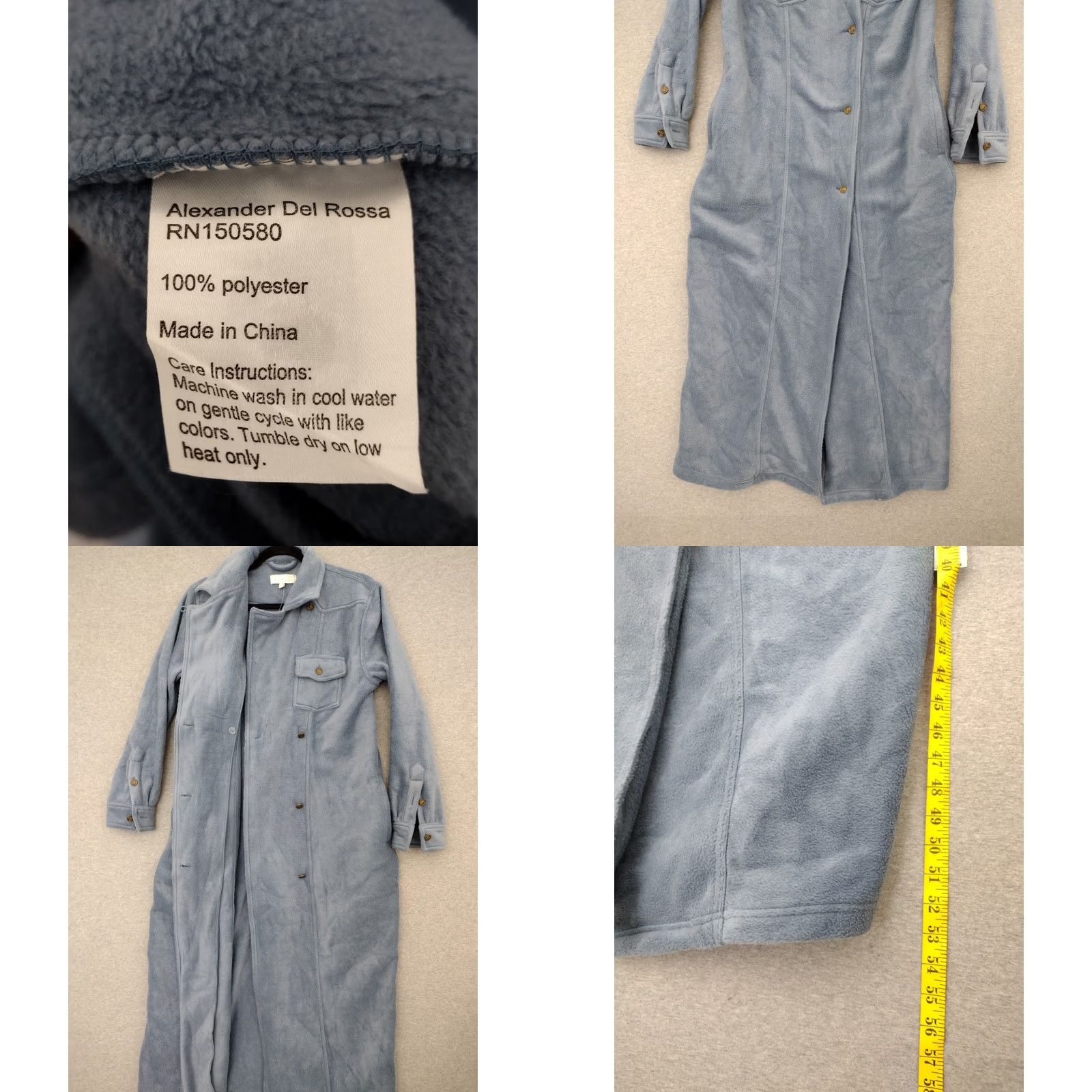 Vintage Alexander Del Rossa Denim Blue Women's Fleece Robe Ranch Western Button Pocket Long Sleeve MD Size Regular Bath Shower Cozy Winter Fall Spring Size ONE SIZE - 9 Thumbnail
