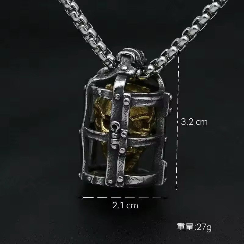 Jewelry × Vintage Punk Cage Skull Pendant Retro Gothic Necklace Size ONE SIZE - 2 Thumbnail