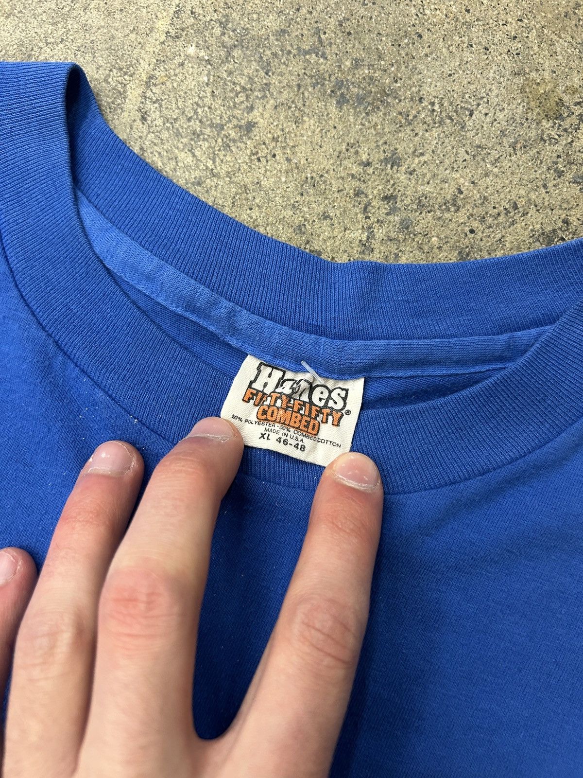 Vintage 70s Auto Shop Tee Large Blue Hanes Beefy Quik Shop Size US L / EU 52-54 / 3 - 3 Thumbnail
