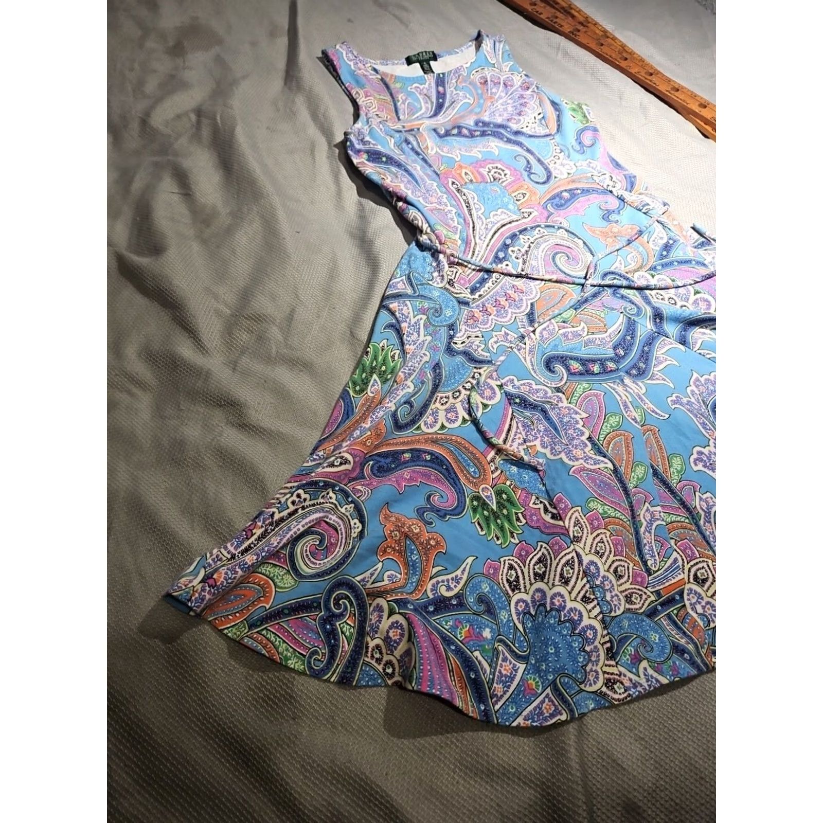 Ralph Lauren Ralph Lauren Dress Womens Petite Large Blue Tie Waist Paisley Knit Multicolor Size L / US 10 / IT 46 - 3 Thumbnail