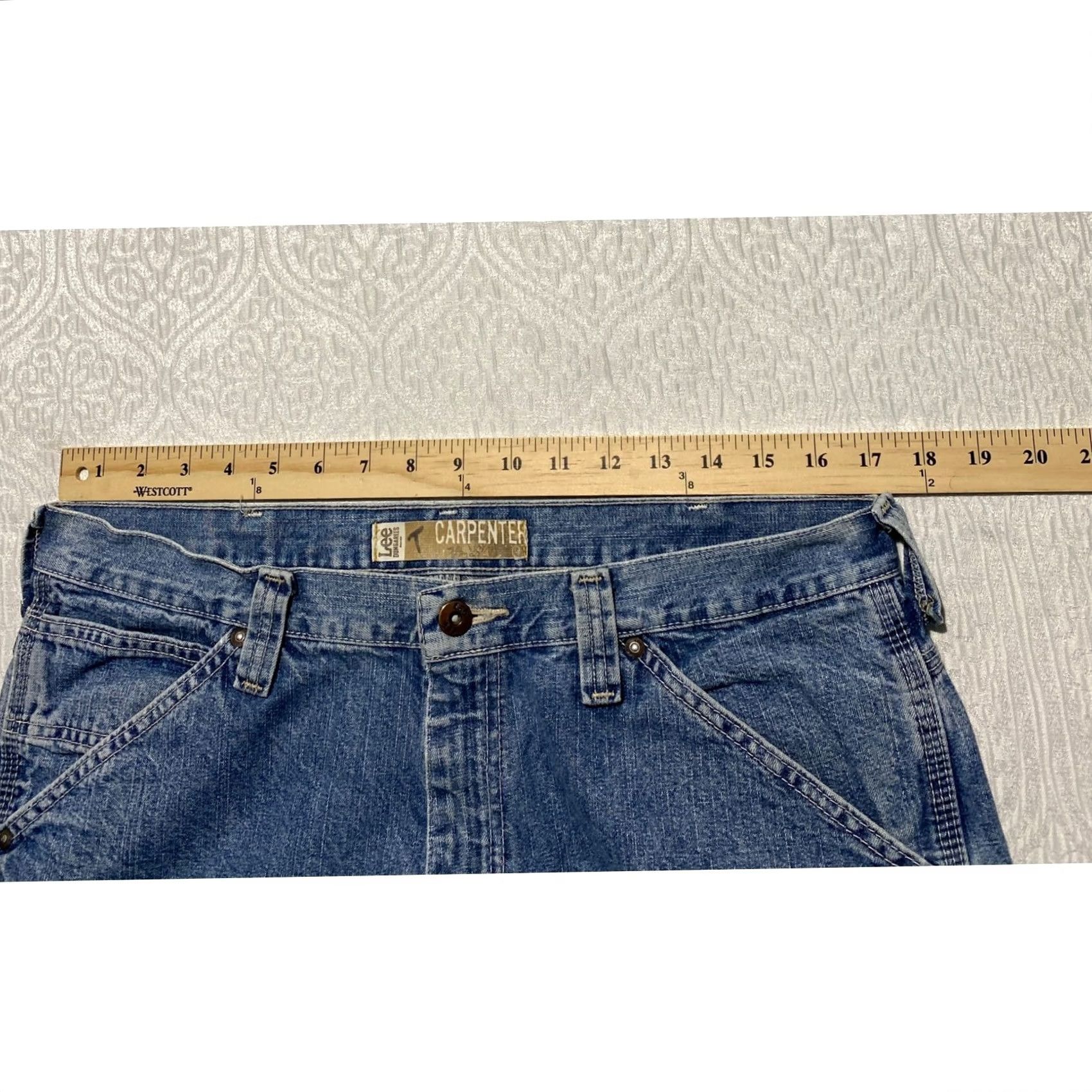 Lee Lee Dungarees Carpenter Denim Shorts Mens 34 Blue Medium Wash Raw Hem Jorts Y2K Size US 34 / EU 50 - 3 Thumbnail