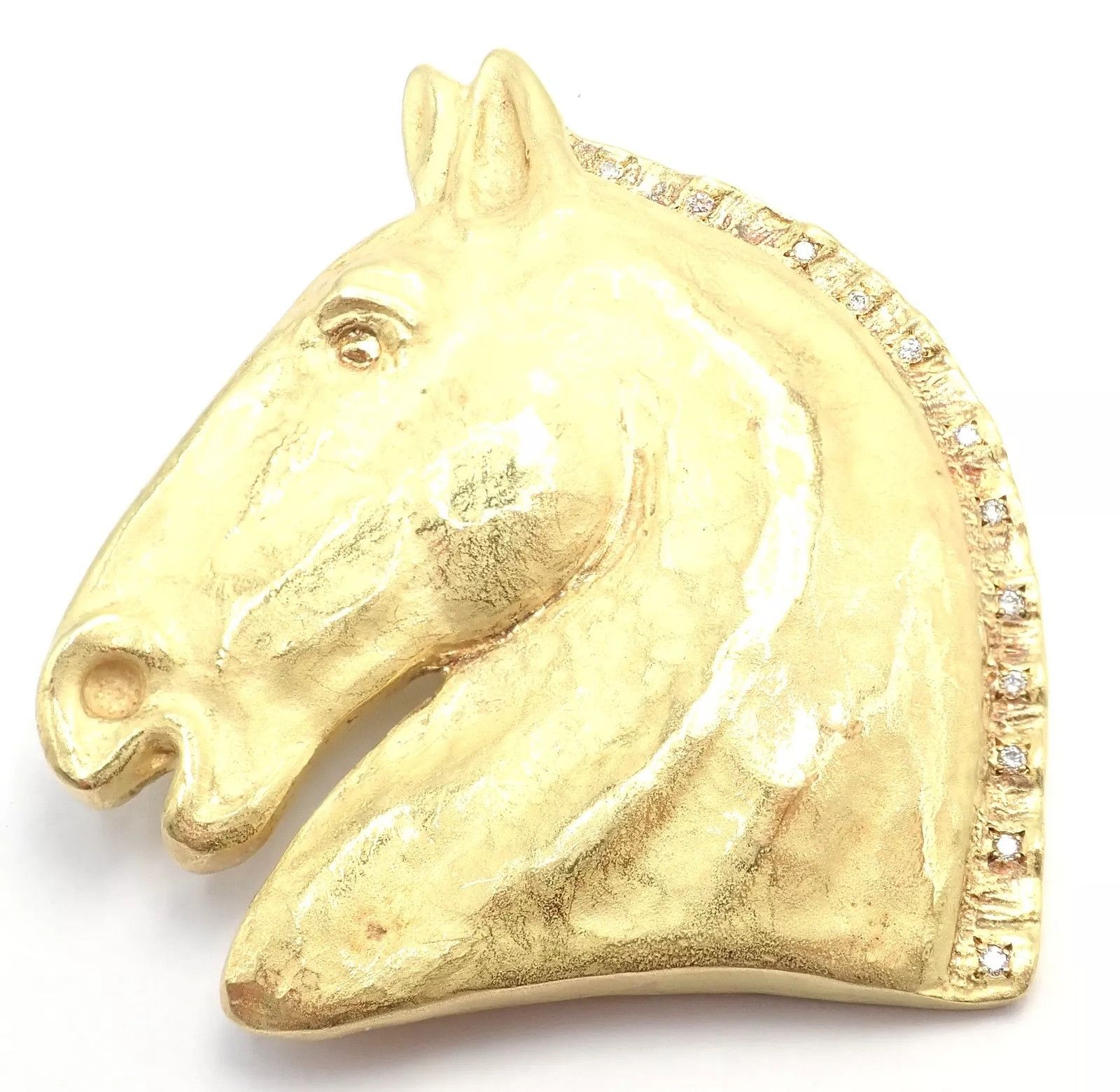 Hermes Paris 18k Solid Yellow Gold Diamond Horse Extra Large Brooch Size ONE SIZE - 8 Thumbnail