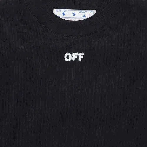 Off-White o1mle0425 Off Stamp Rib Crop T-Shirt in Black Size L / US 10 / IT 46 - 3 Thumbnail