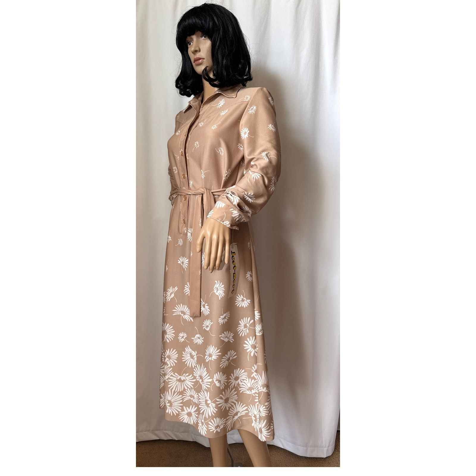 Vintage NWT Vtg Just-Mort Khaki collared Dress white daisy print M Size M / US 6-8 / IT 42-44 - 5 Thumbnail