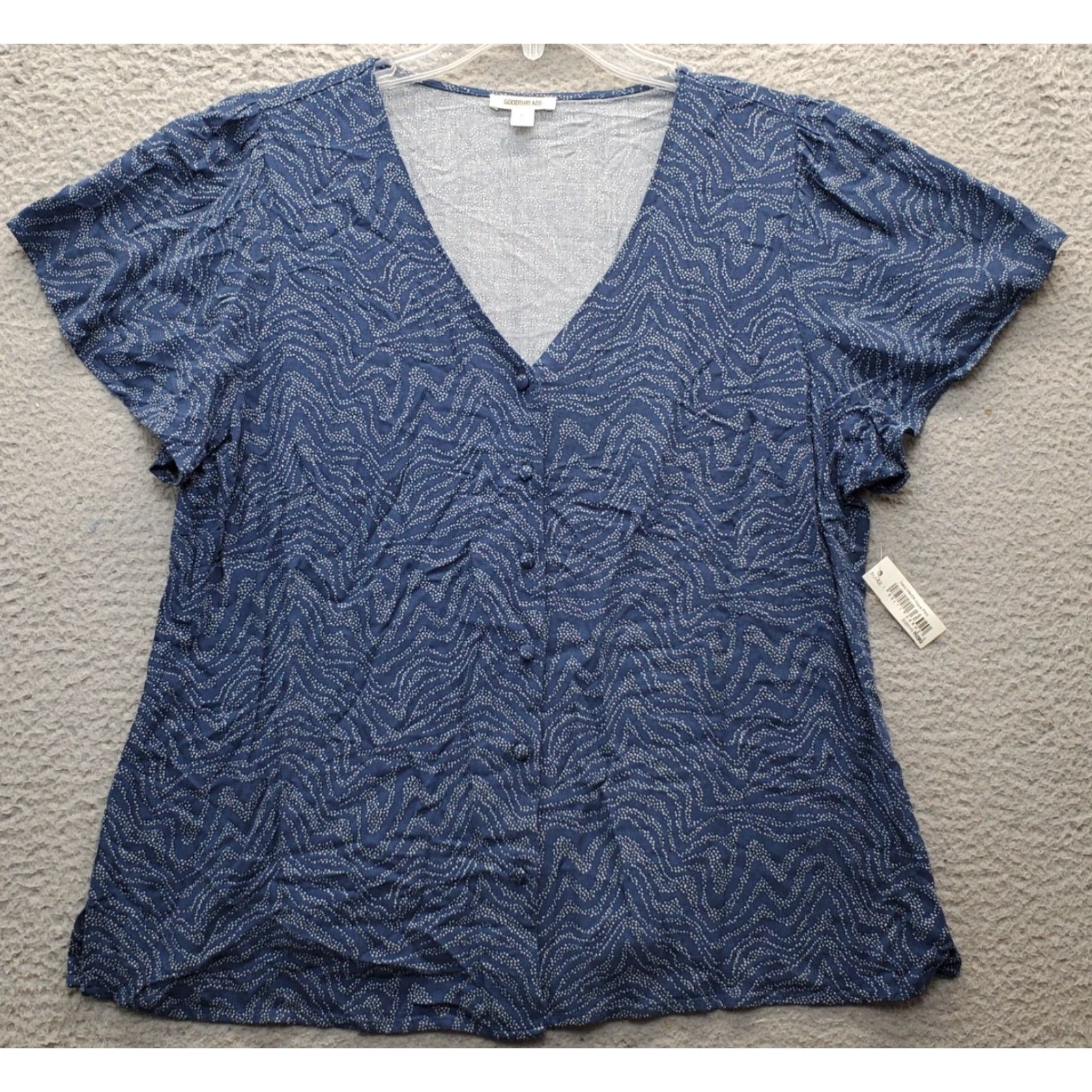 Vintage Goodthreads Blouse Womens Size XL Multi Short Sleeve V Neck Button Front Size XL / US 12-14 / IT 48-50 - 2 Thumbnail