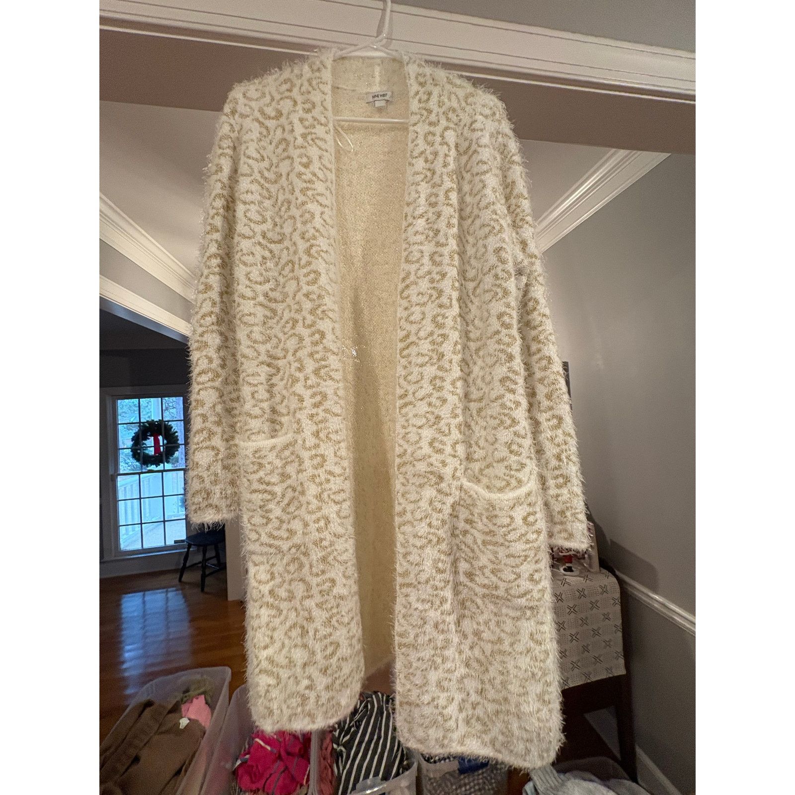 Nine West Nine West Fuzzy Long Cardigan S Cream Gold Shimmer Sweater Size S / US 4 / IT 40 - 4 Thumbnail