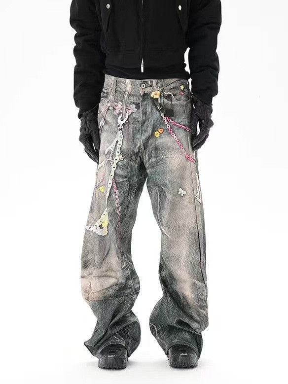 Vintage Men's retro chain pendant loose straight jeans Size US 32 / EU 48 - 1 Thumbnail