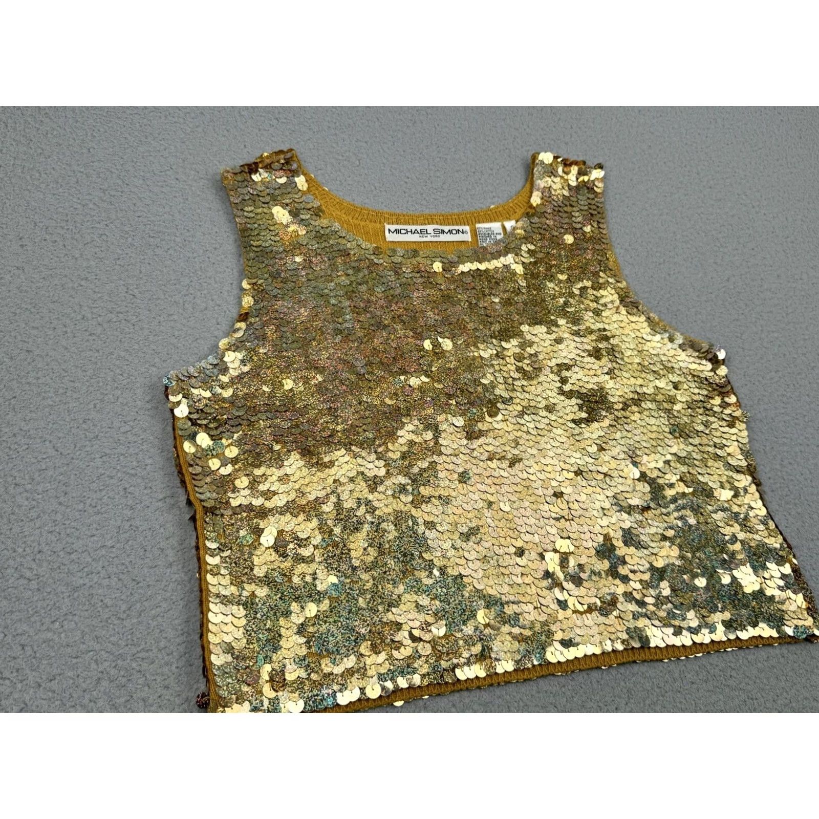 Vintage Michael Simon Tank Size S Gold Sequins Fully Embellished Totally Covered Party 90s Womens, Women's — image 2 of 6