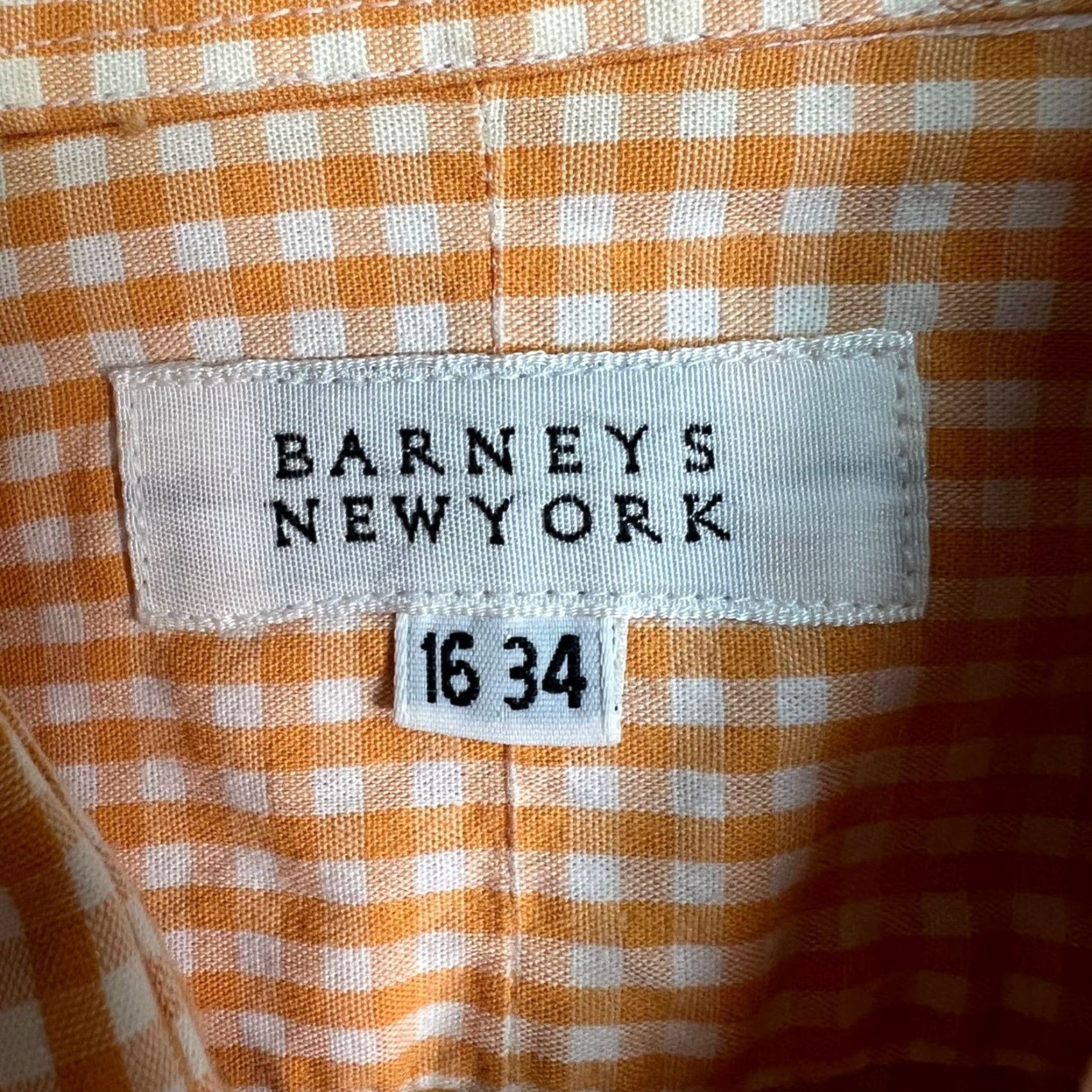 Vintage Barneys New York Orange Gingham Button-Up Shirt Mens Size 16/34 Cotton Long Sleeve Size US L / EU 52-54 / 3 - 3 Thumbnail