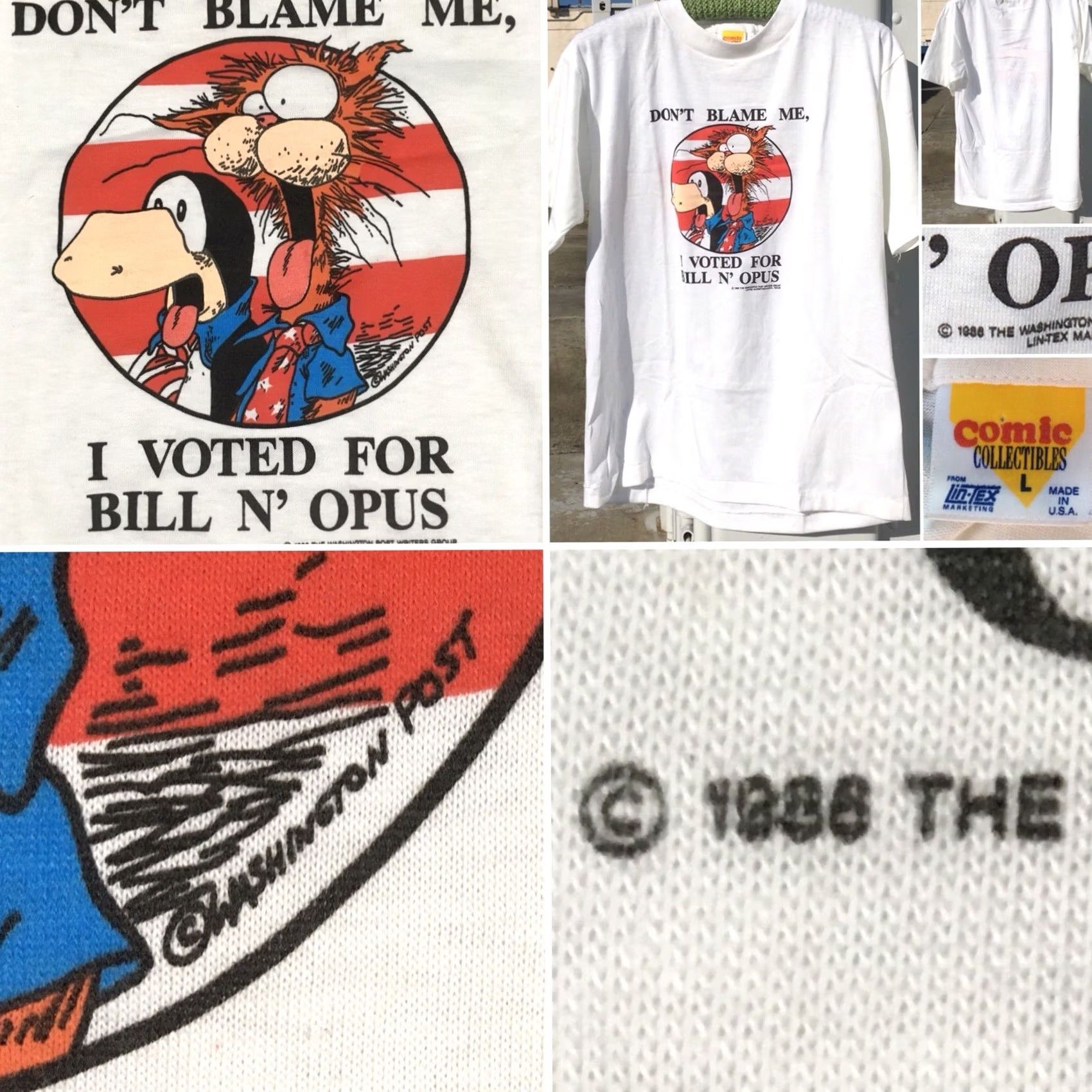 Vintage VINTAGE Don’t Blame Me I Voted For Bill N’ Opus T-Shirt 80s Washington Post L Shirt Men White 1980s Graphic Tee Size US L / EU 52-54 / 3 - 4 Thumbnail