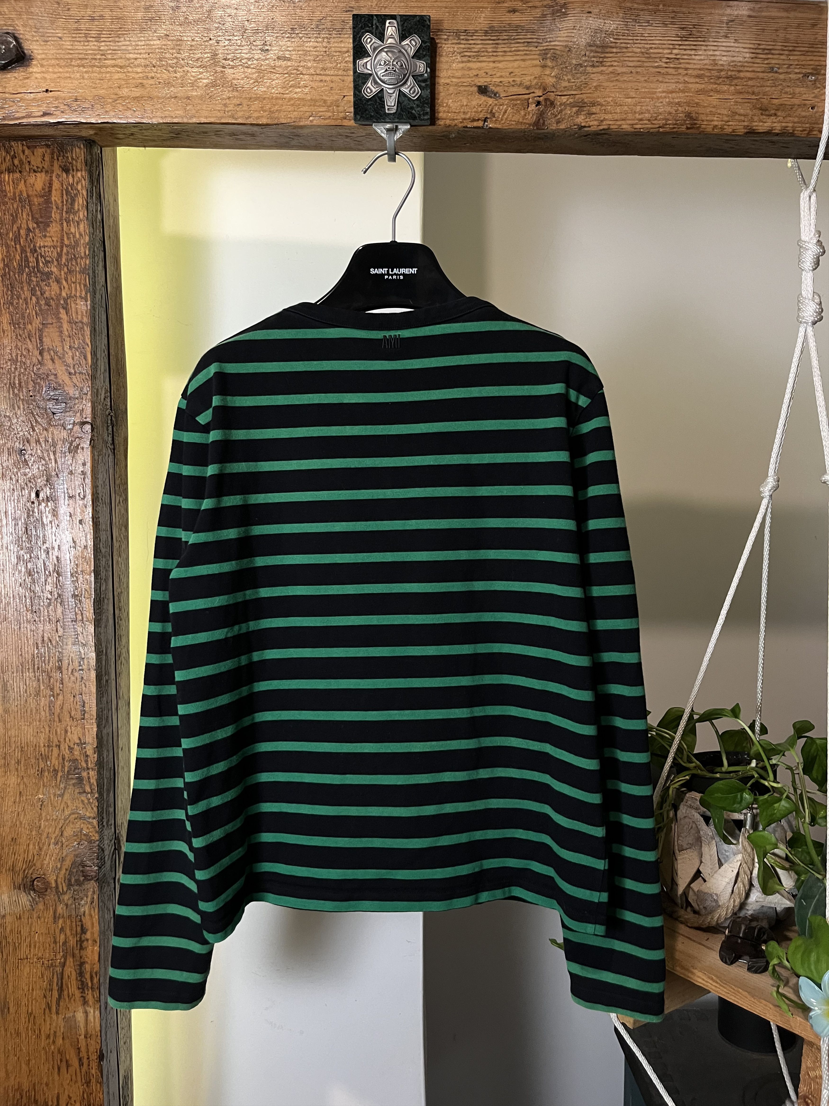 AMI × Designer AMI Paris Striped Black Green Heart Logo Sweatshirt Size M / US 6-8 / IT 42-44 - 2 Thumbnail