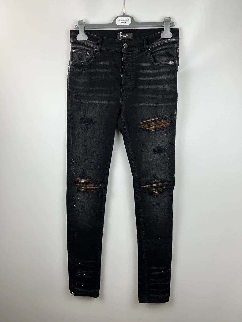 Amiri Amiri Splash-ink plaid patchwork leather mx1 jeans Size US 32 / EU 48 - 1 Thumbnail