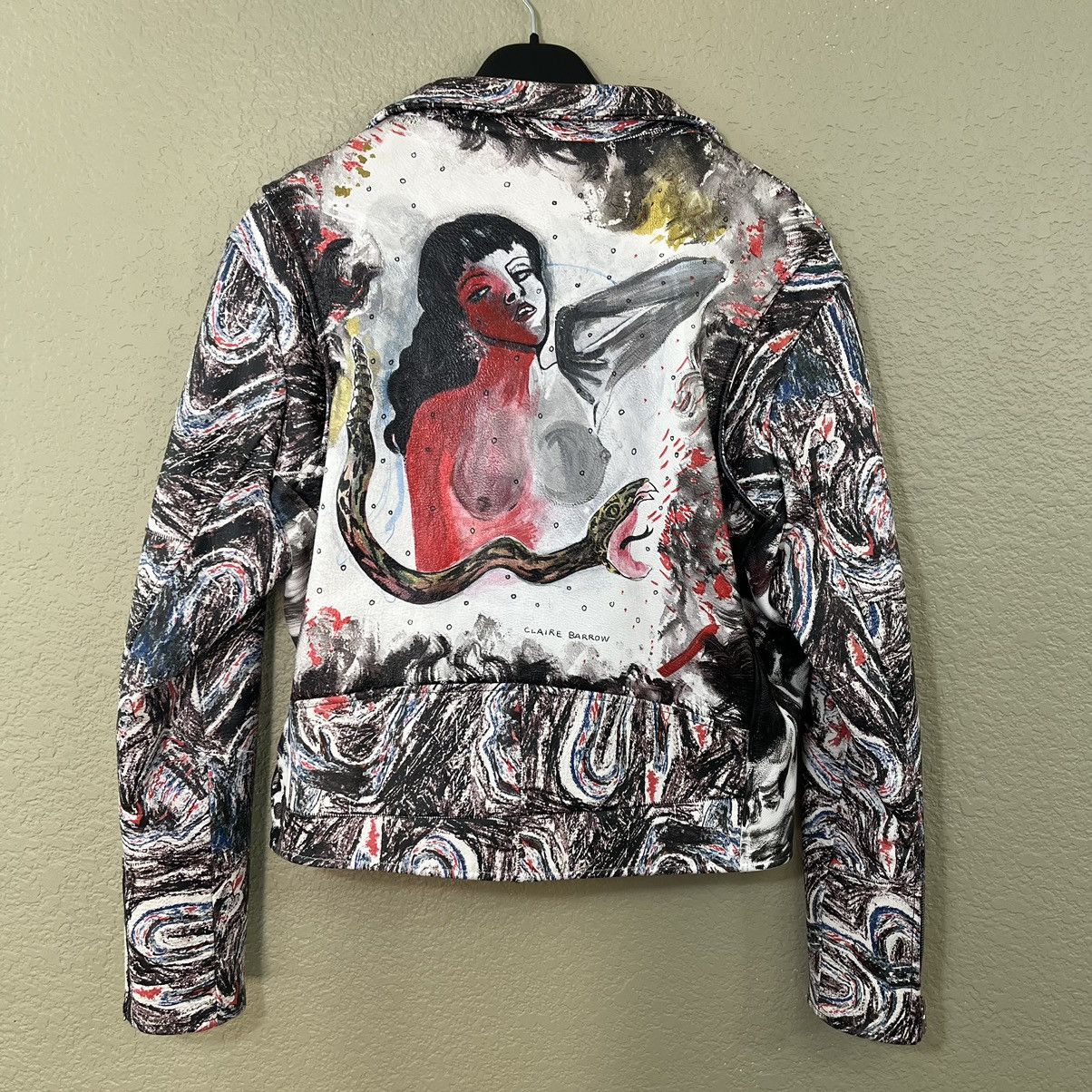 Drain Gang Claire Barrow Leather Painted Biker Jacket Medium Size US M / EU 48-50 / 2 - 6 Thumbnail