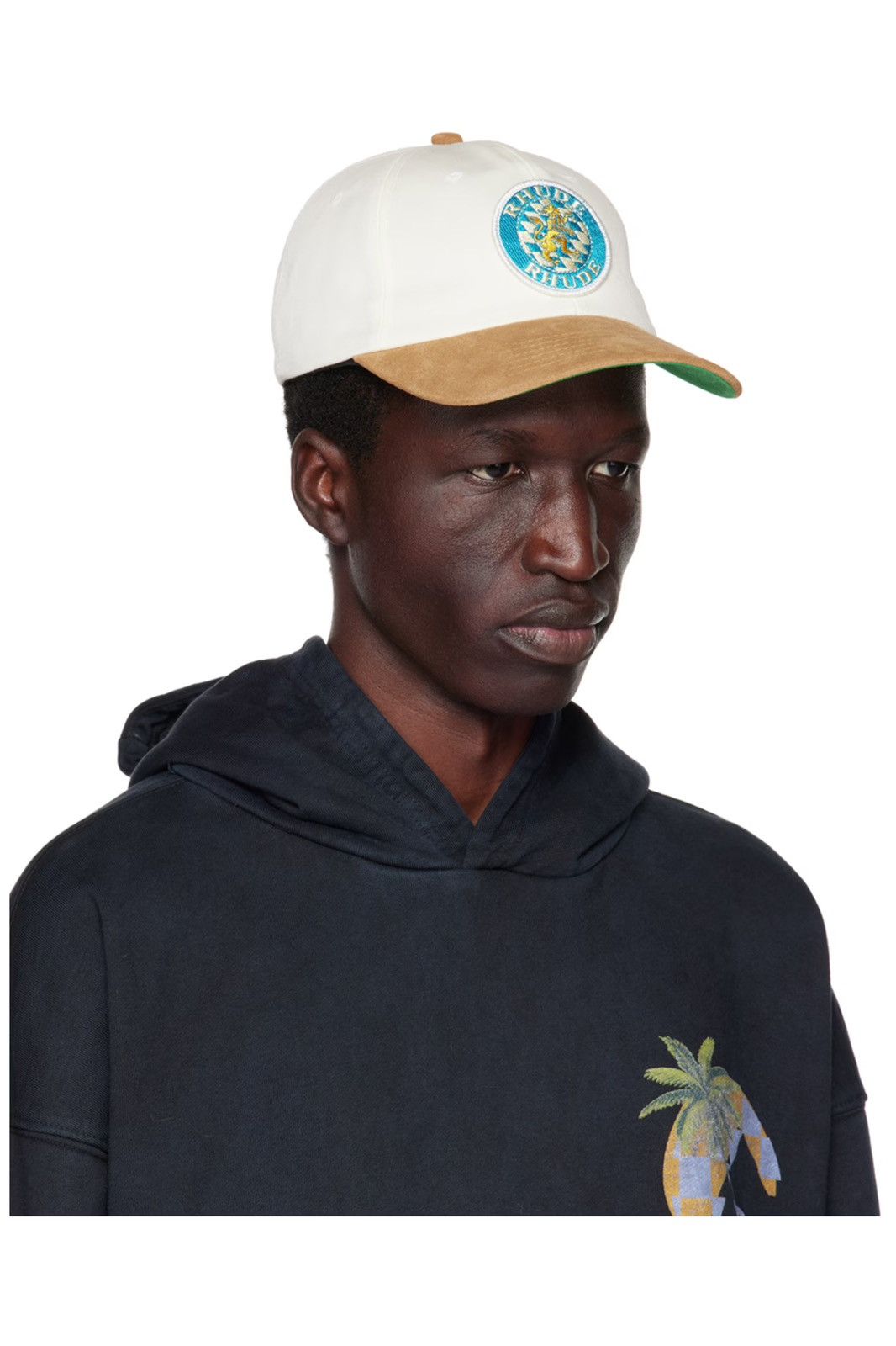 image of Rhude Off-White & Tan Embroidered Cap, Men's