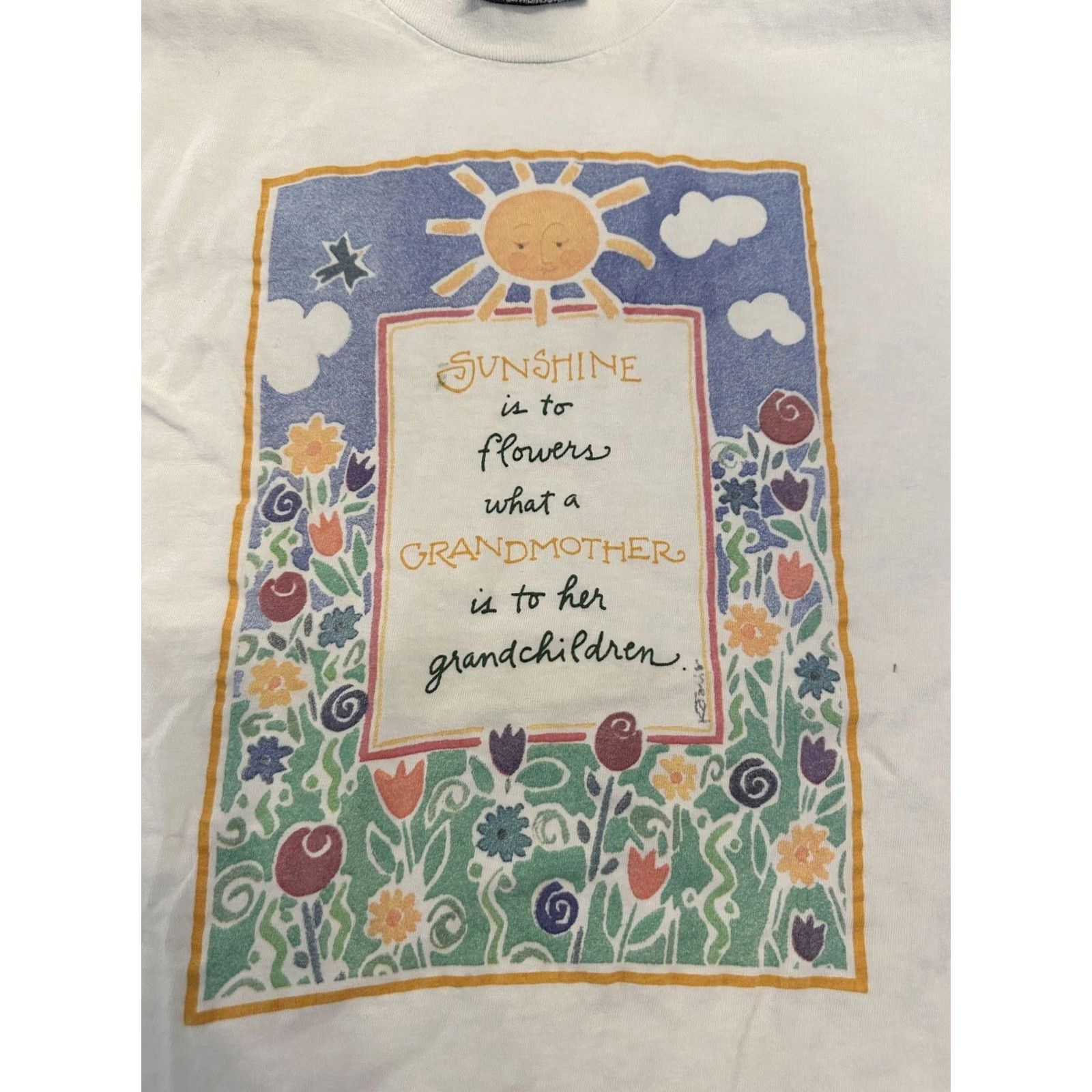 Vintage VINTAGE 90s Grandmother Sunshine T Shirt Medium White Single Stitch Made In USA Mens stains Size US M / EU 48-50 / 2 - 2 Thumbnail